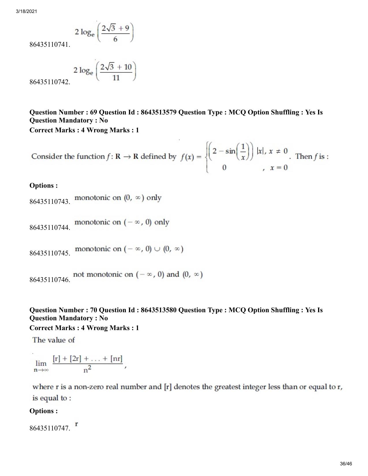 JEE Mains 2021: BTech (Shift 2) 17-03-2021 Question Paper - Page 36