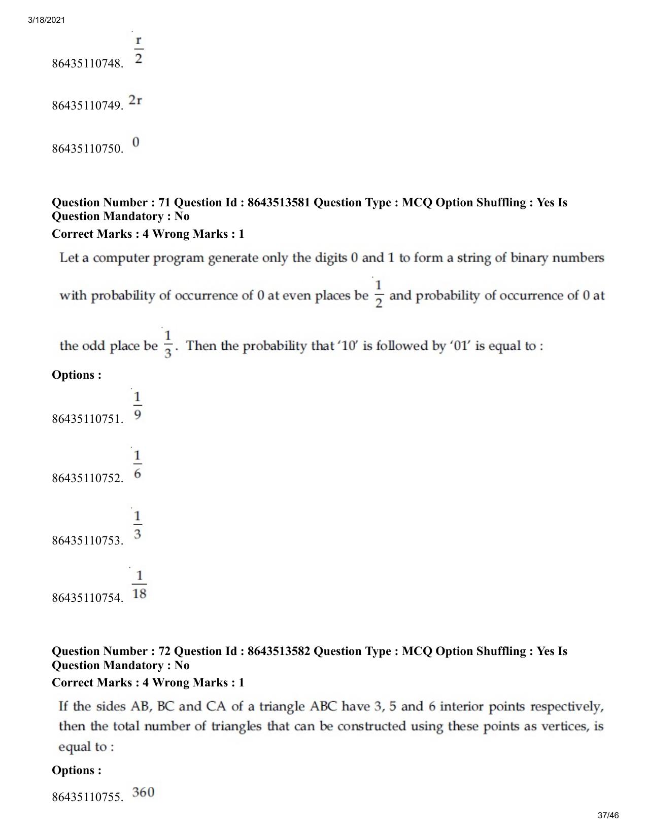 JEE Mains 2021: BTech (Shift 2) 17-03-2021 Question Paper - Page 37
