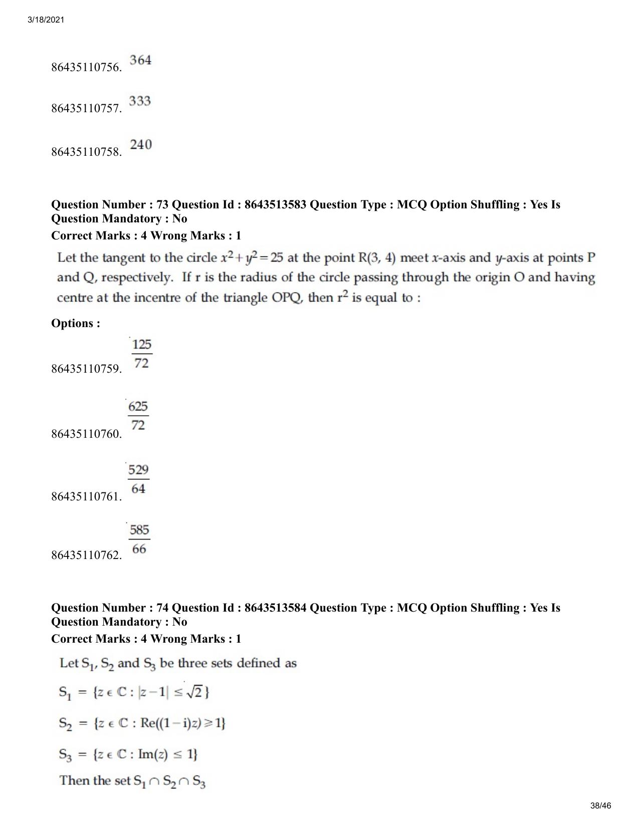 JEE Mains 2021: BTech (Shift 2) 17-03-2021 Question Paper - Page 38