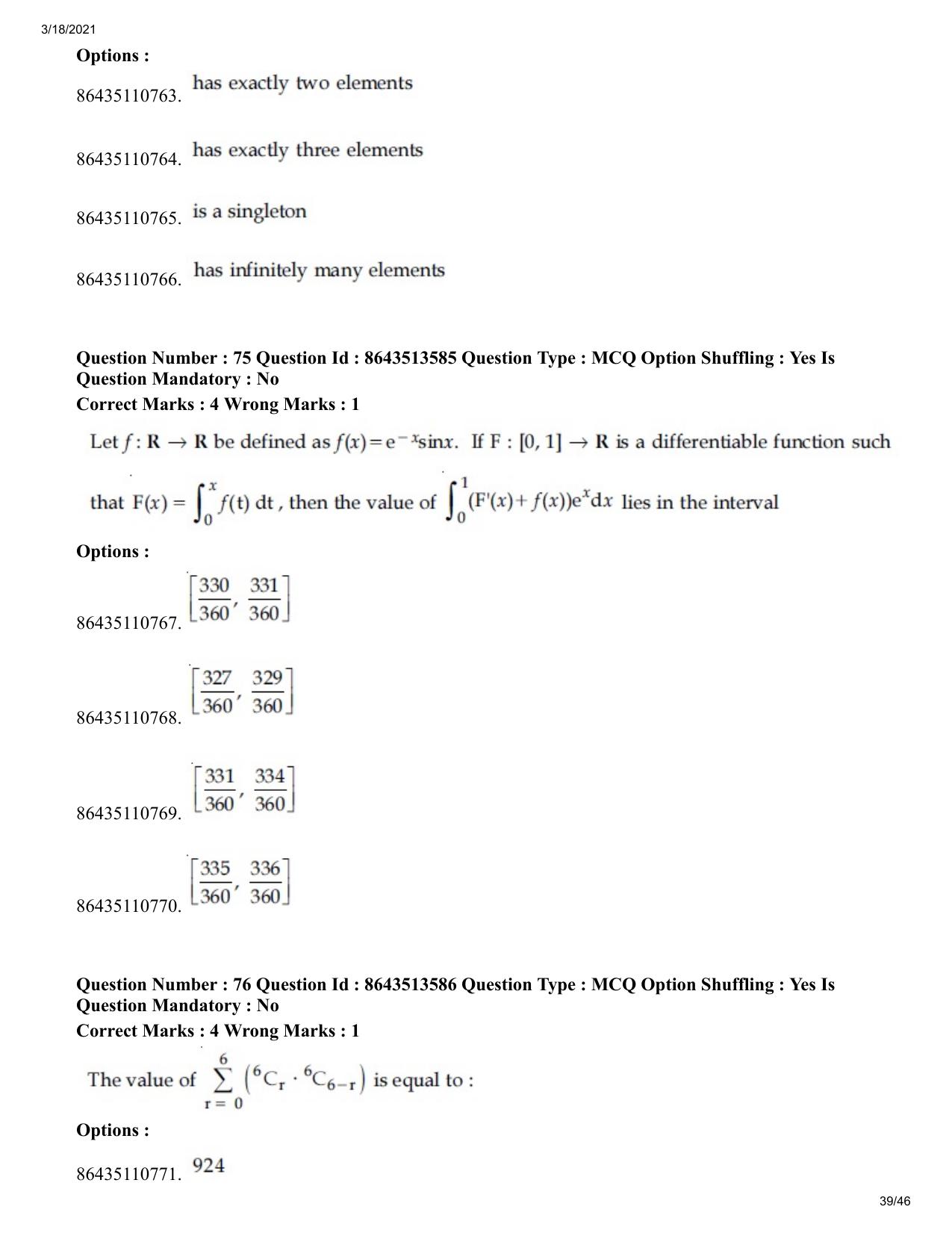 JEE Mains 2021: BTech (Shift 2) 17-03-2021 Question Paper - Page 39