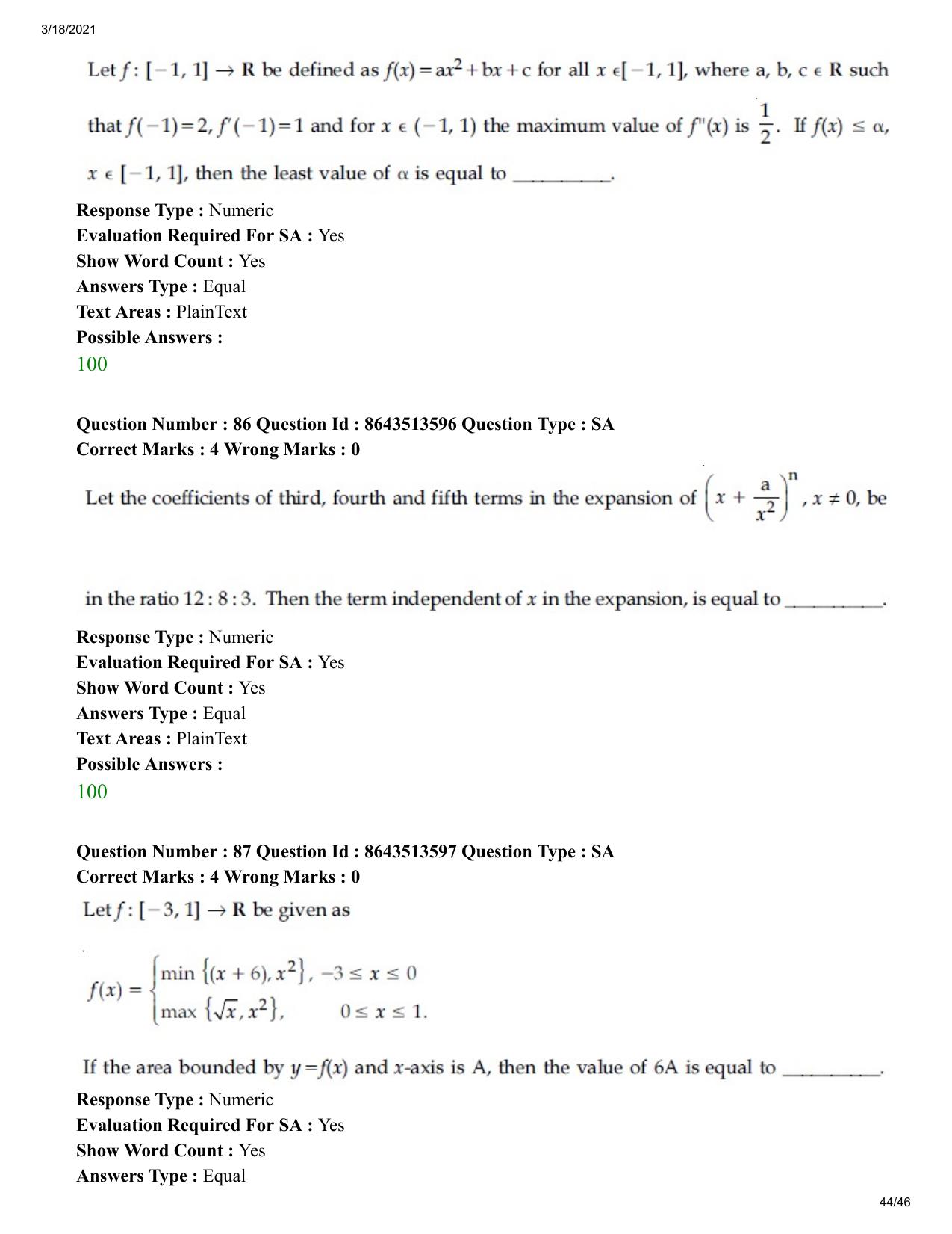 JEE Mains 2021: BTech (Shift 2) 17-03-2021 Question Paper - Page 44