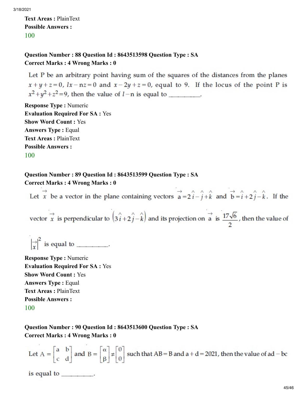 JEE Mains 2021: BTech (Shift 2) 17-03-2021 Question Paper - Page 45