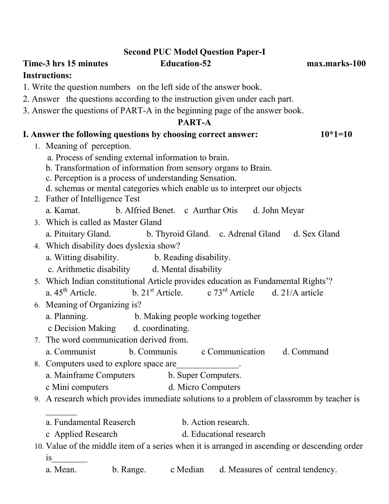 Karnataka II PUC Education Model Question Paper 2023 - Page 2