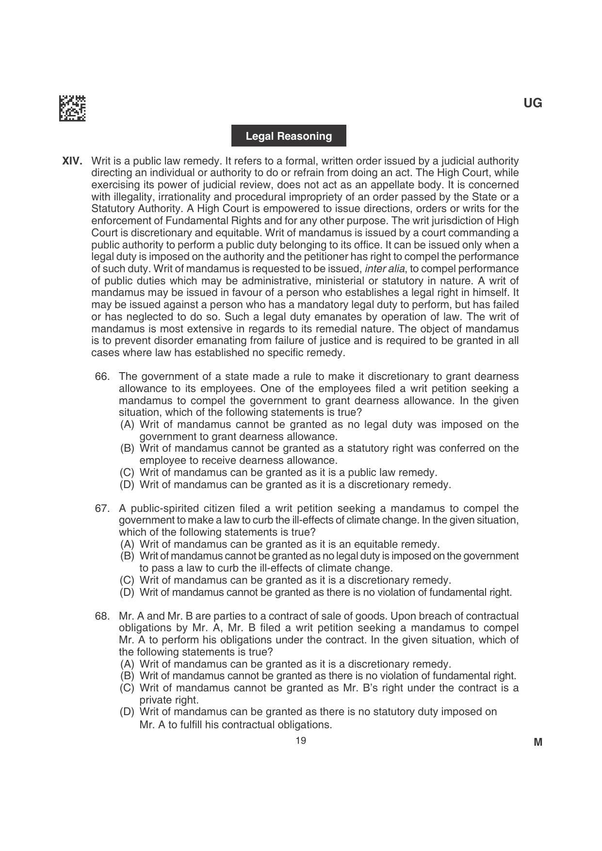 CLAT 2022 UG Question Papers - Page 19