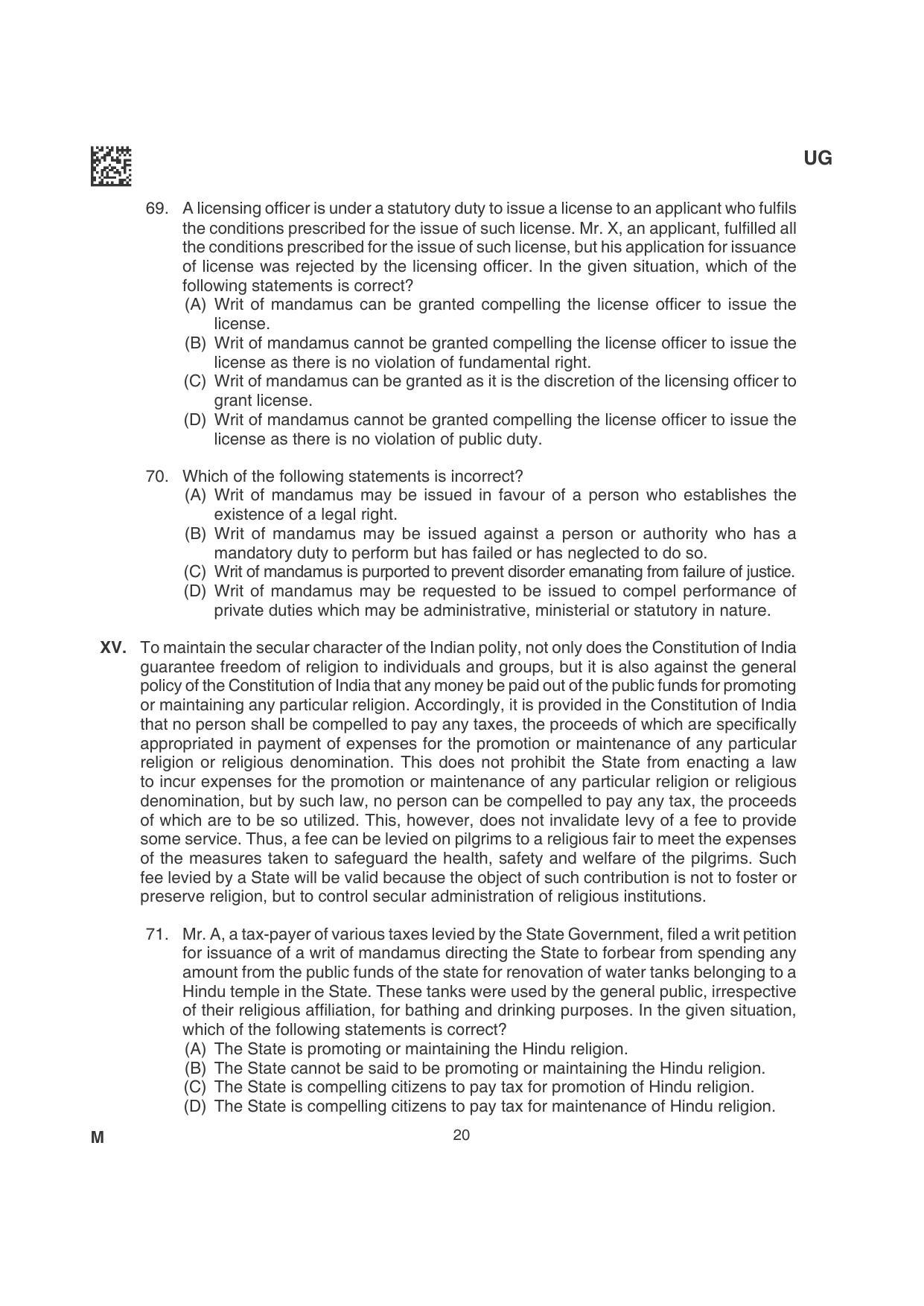 CLAT 2022 UG Question Papers - Page 20