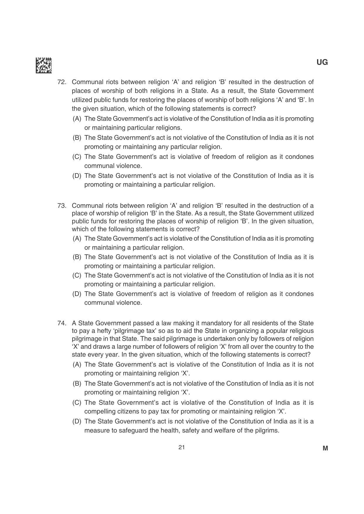 CLAT 2022 UG Question Papers - Page 21