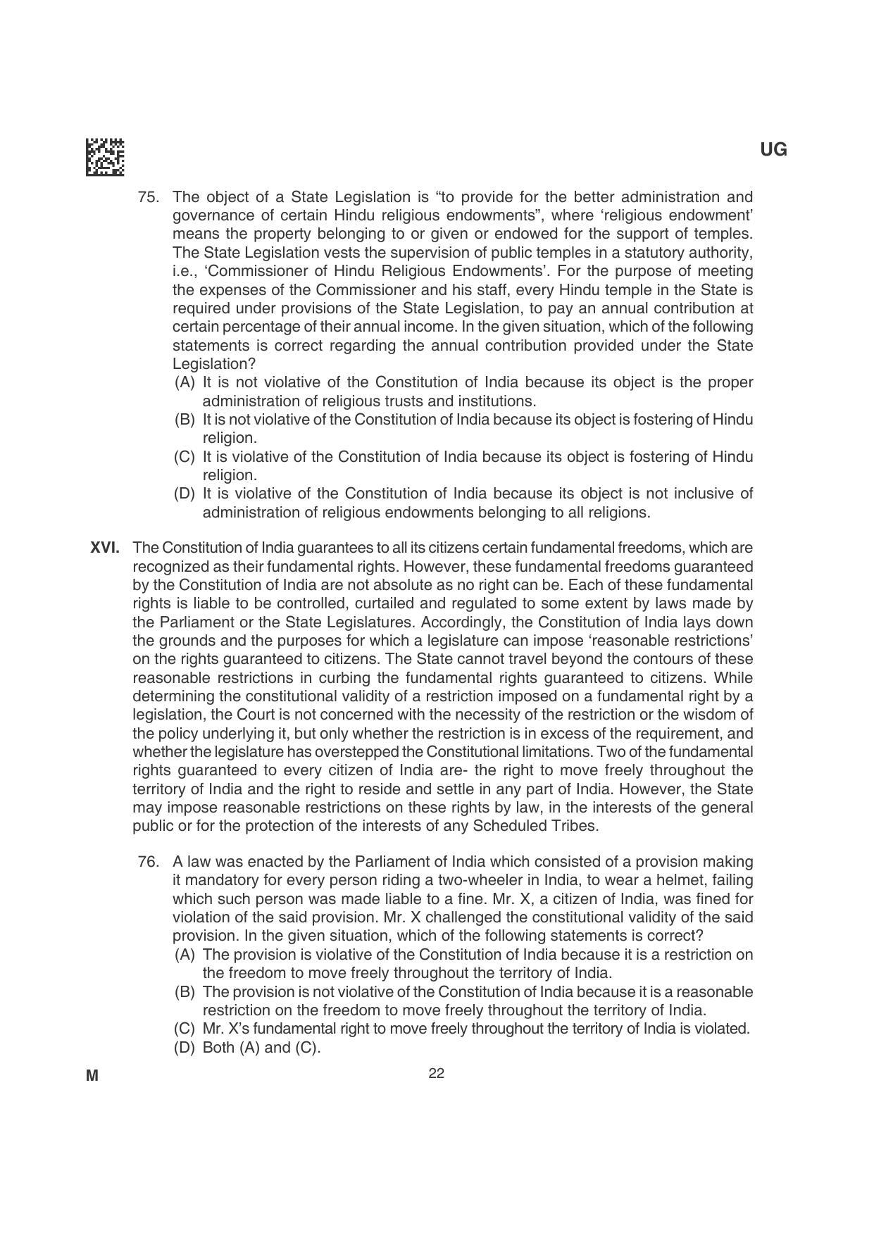 CLAT 2022 UG Question Papers - Page 22