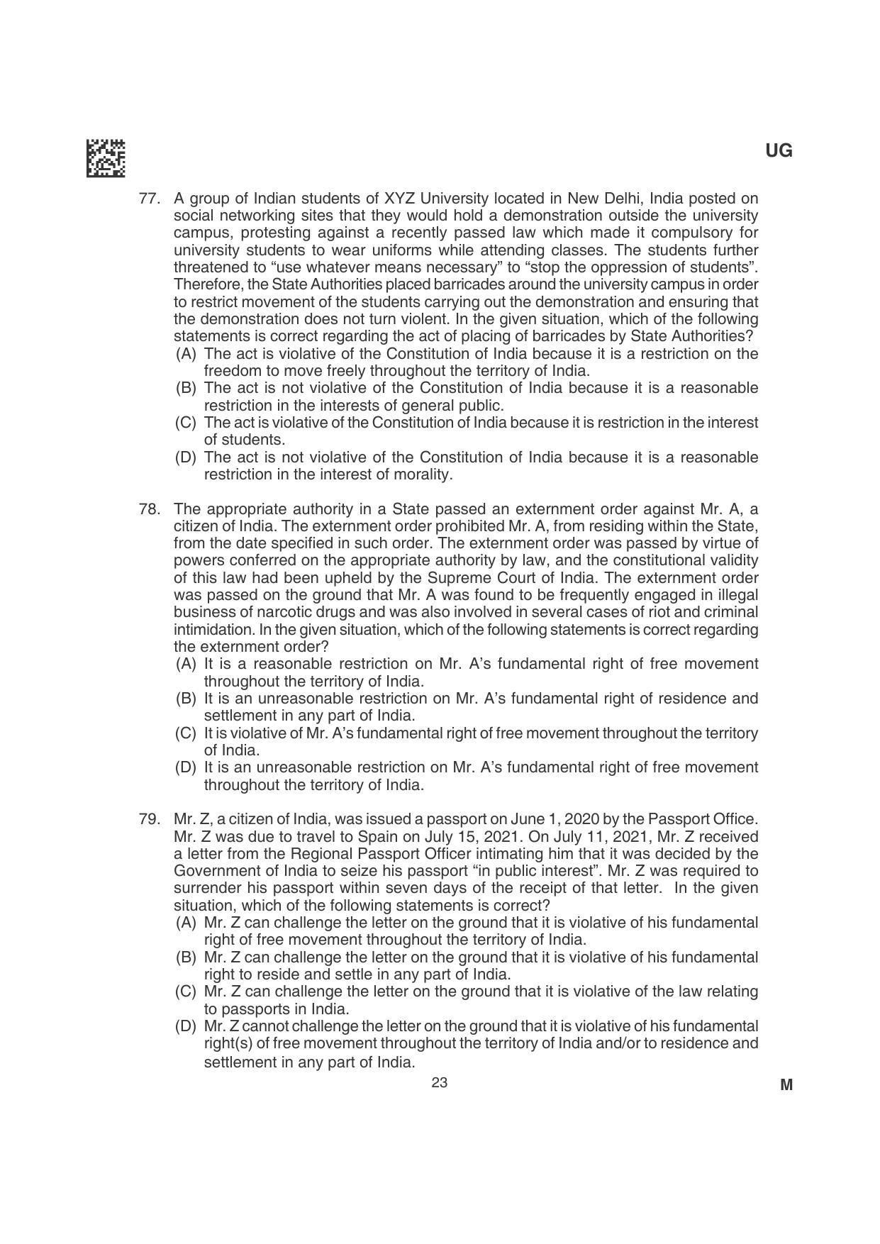 CLAT 2022 UG Question Papers - Page 23