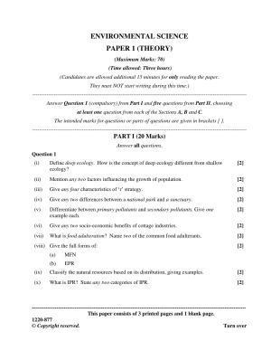 ISC Class 12 2020 ENV. Science Question Paper