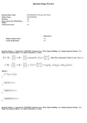 AP EAPCET 2019 - 20 April 2019 Afternoon - Master Engineering Question Paper With Preliminary Keys