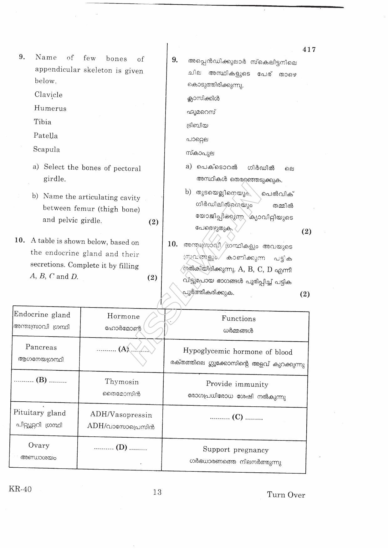 Kerala Plus One 2016 Biology- Zoology Improvement Question Papers - Page 13