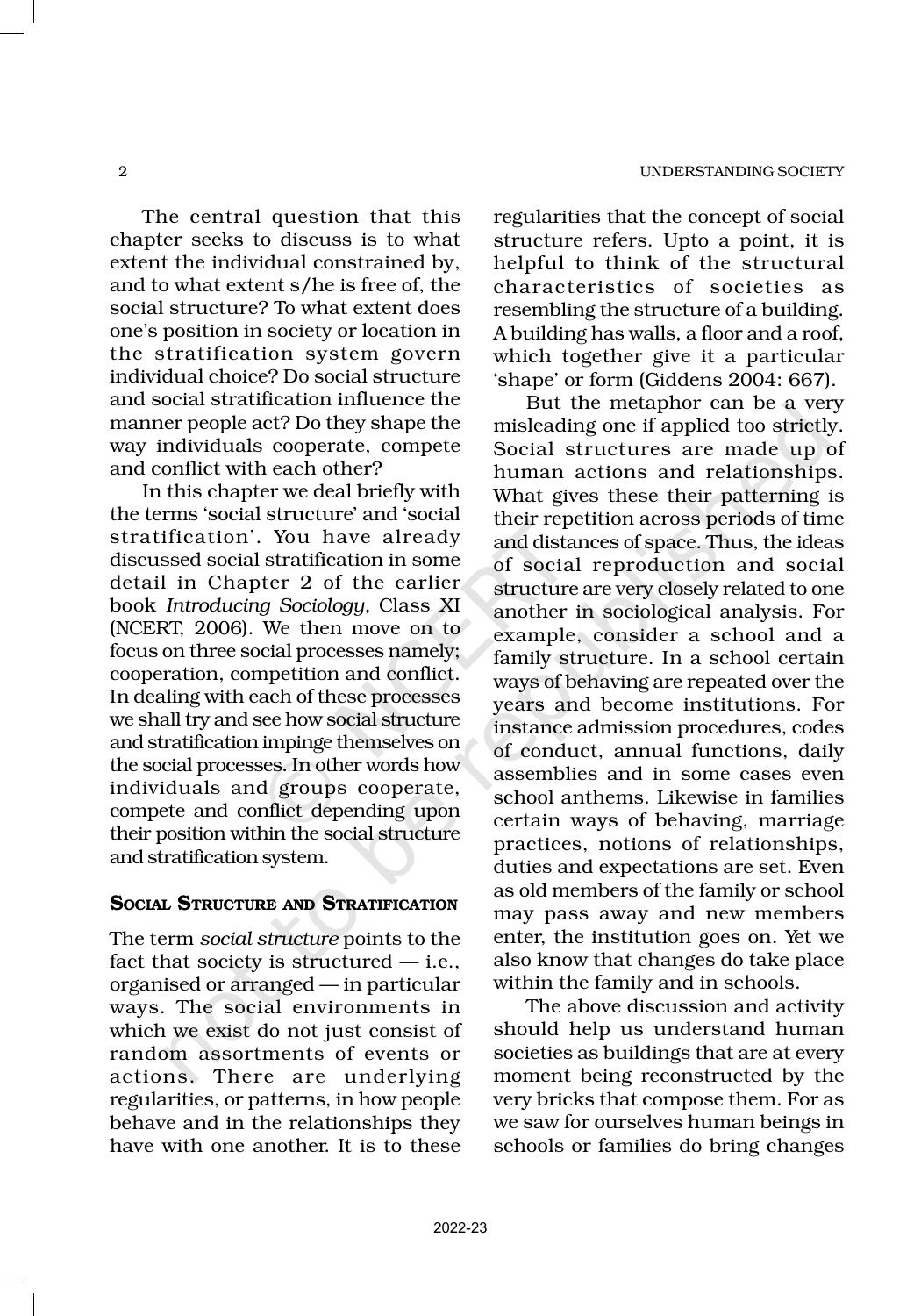 NCERT Book for Class 11 Sociology (Part-II) Chapter 1 Social Structure, Stratification and Social Processes in Society - Page 2