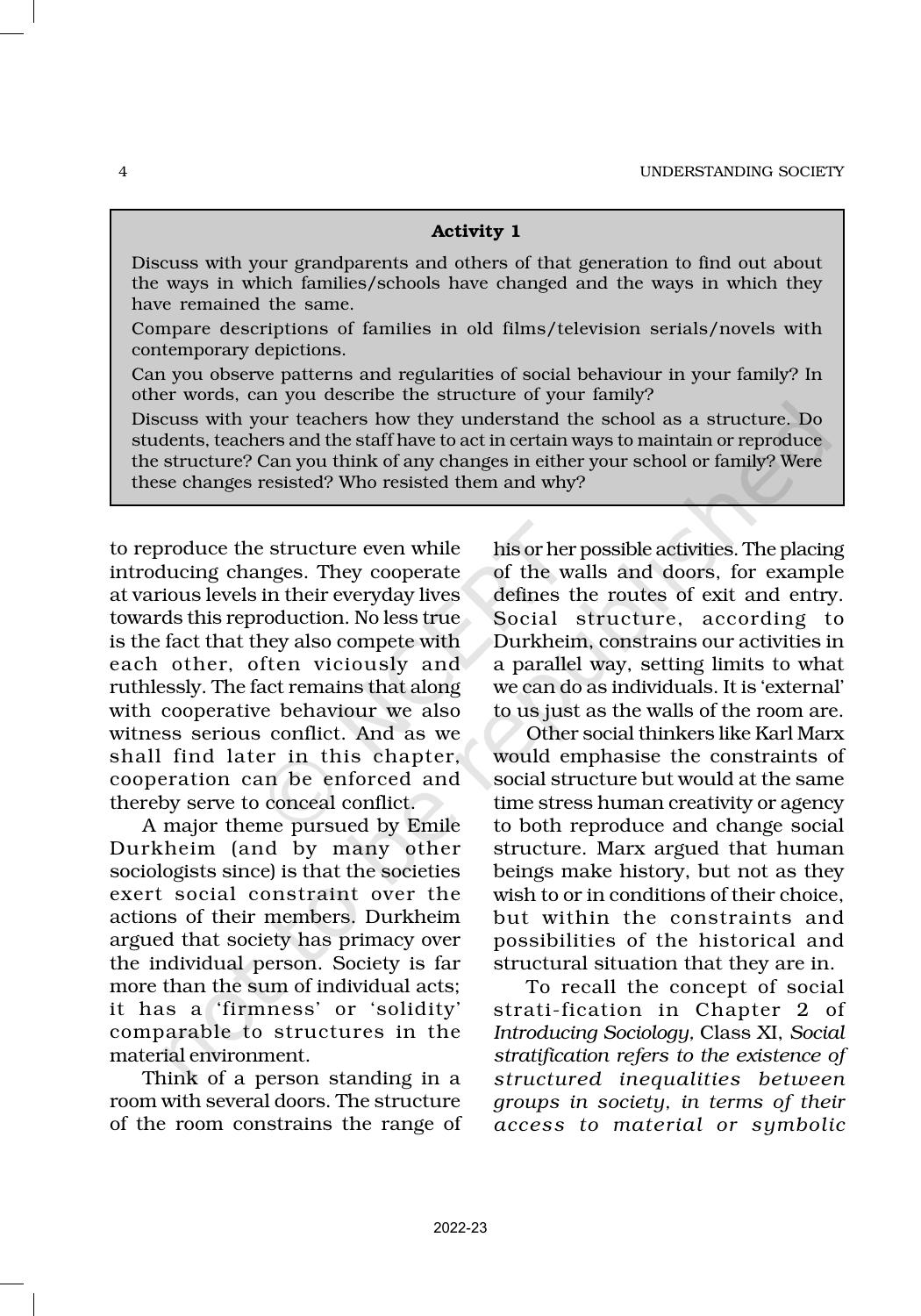 NCERT Book for Class 11 Sociology (Part-II) Chapter 1 Social Structure, Stratification and Social Processes in Society - Page 4