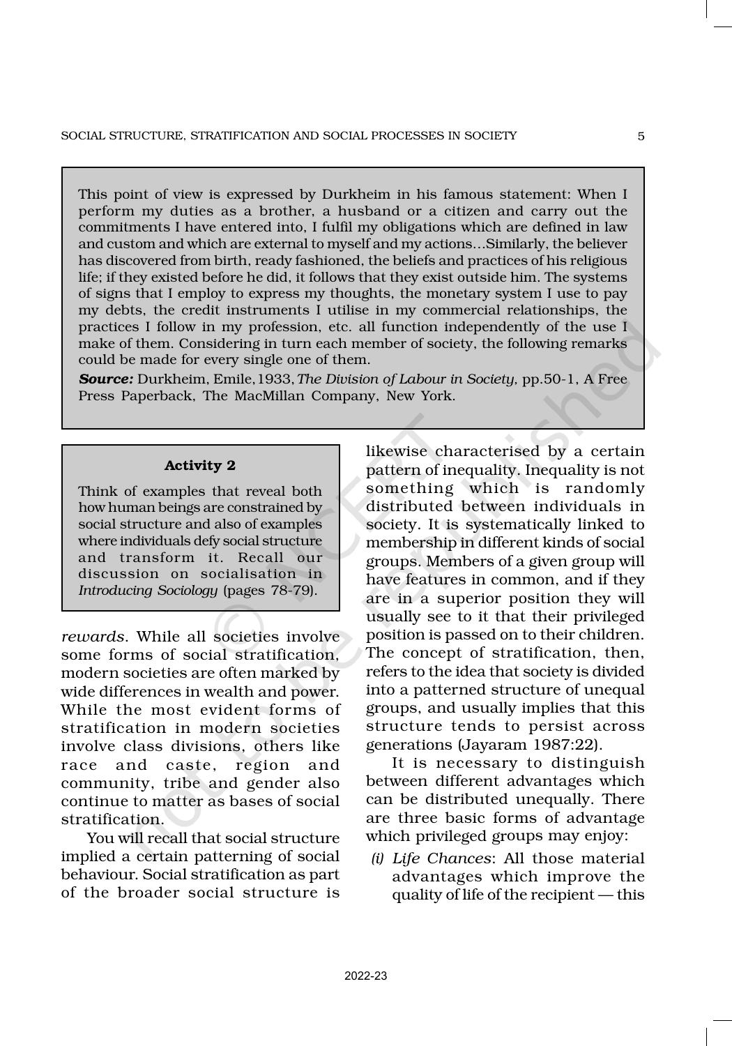 NCERT Book for Class 11 Sociology (Part-II) Chapter 1 Social Structure, Stratification and Social Processes in Society - Page 5