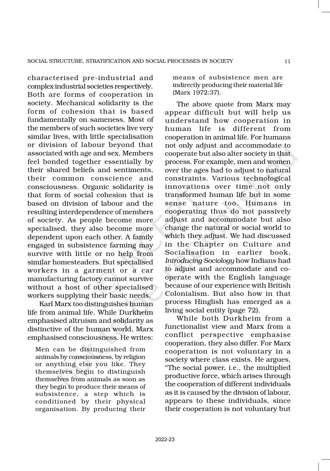NCERT Book for Class 11 Sociology (Part-II) Chapter 1 Social Structure, Stratification and Social Processes in Society - Page 11