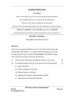 ISC Class 12 2019 Fashion Designing Question Paper