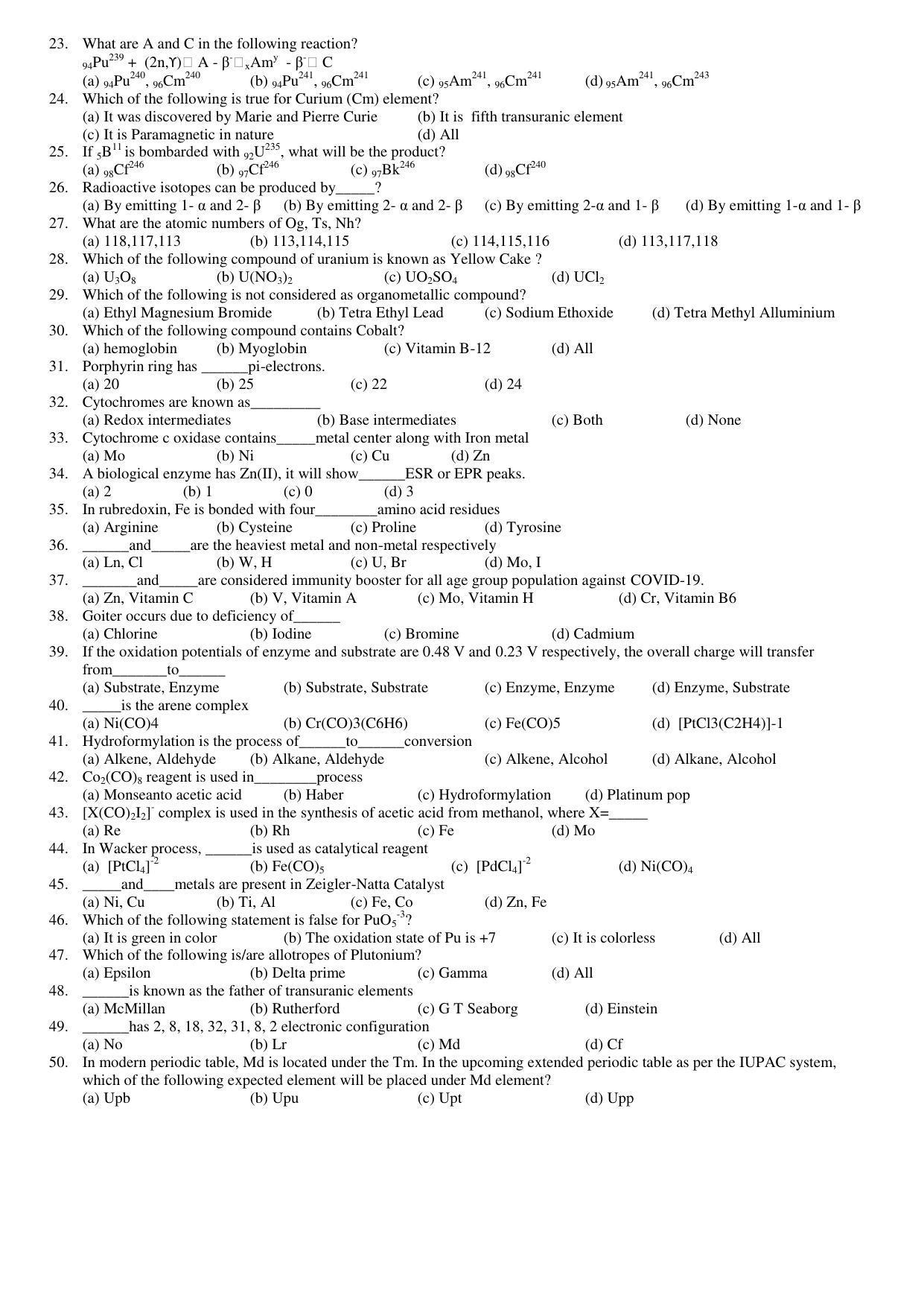 Hemchand North Gujarat University Sample Paper July-Sept 2021: M.Sc. Semester-III CH N - 602 -I Inorganic Chemistry Paper Code - 5005 - Page 2