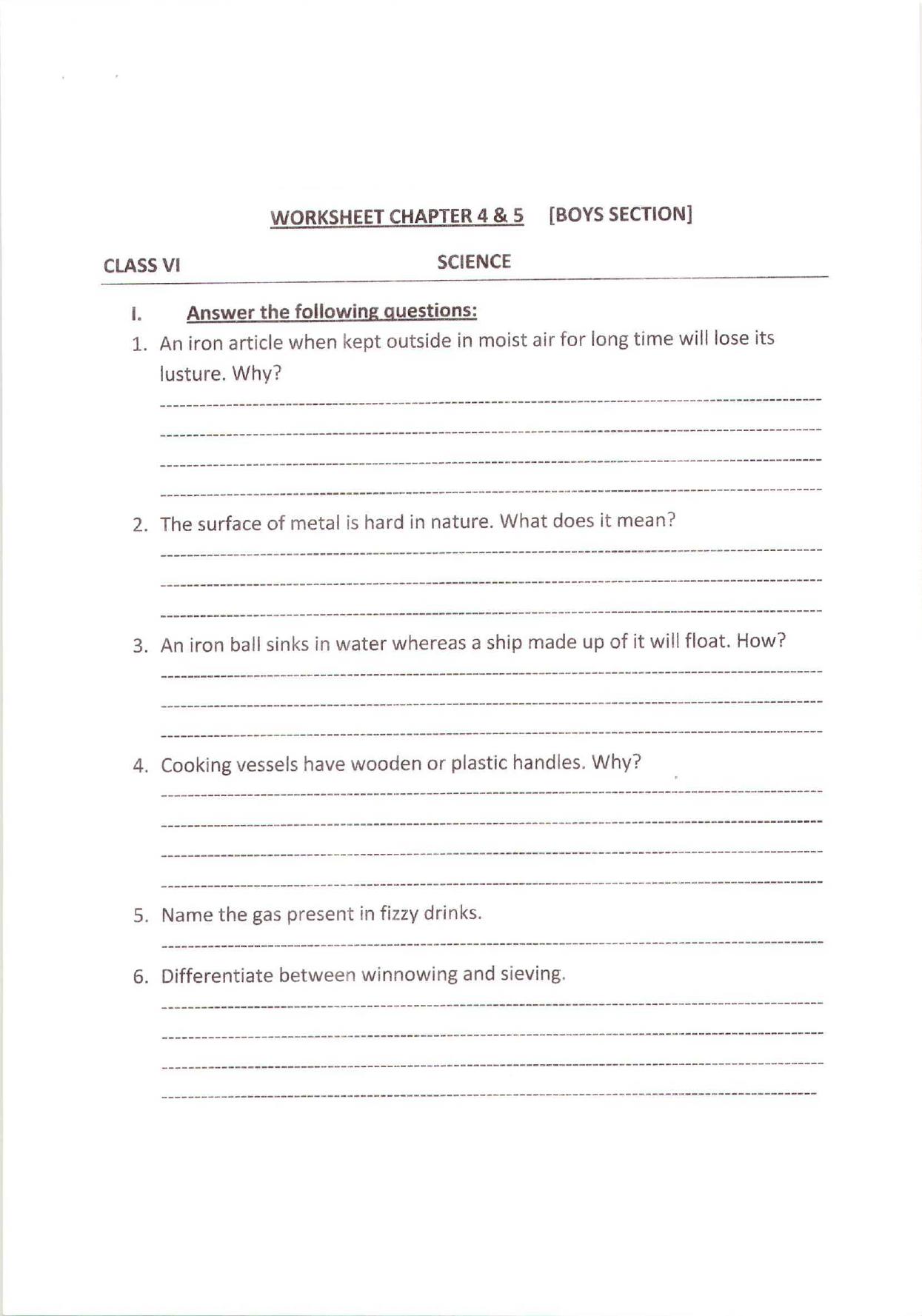 CBSE Worksheets for Class 6 Science Assignment 18 - Page 1