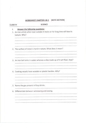 CBSE Worksheets for Class 6 Science Assignment 18