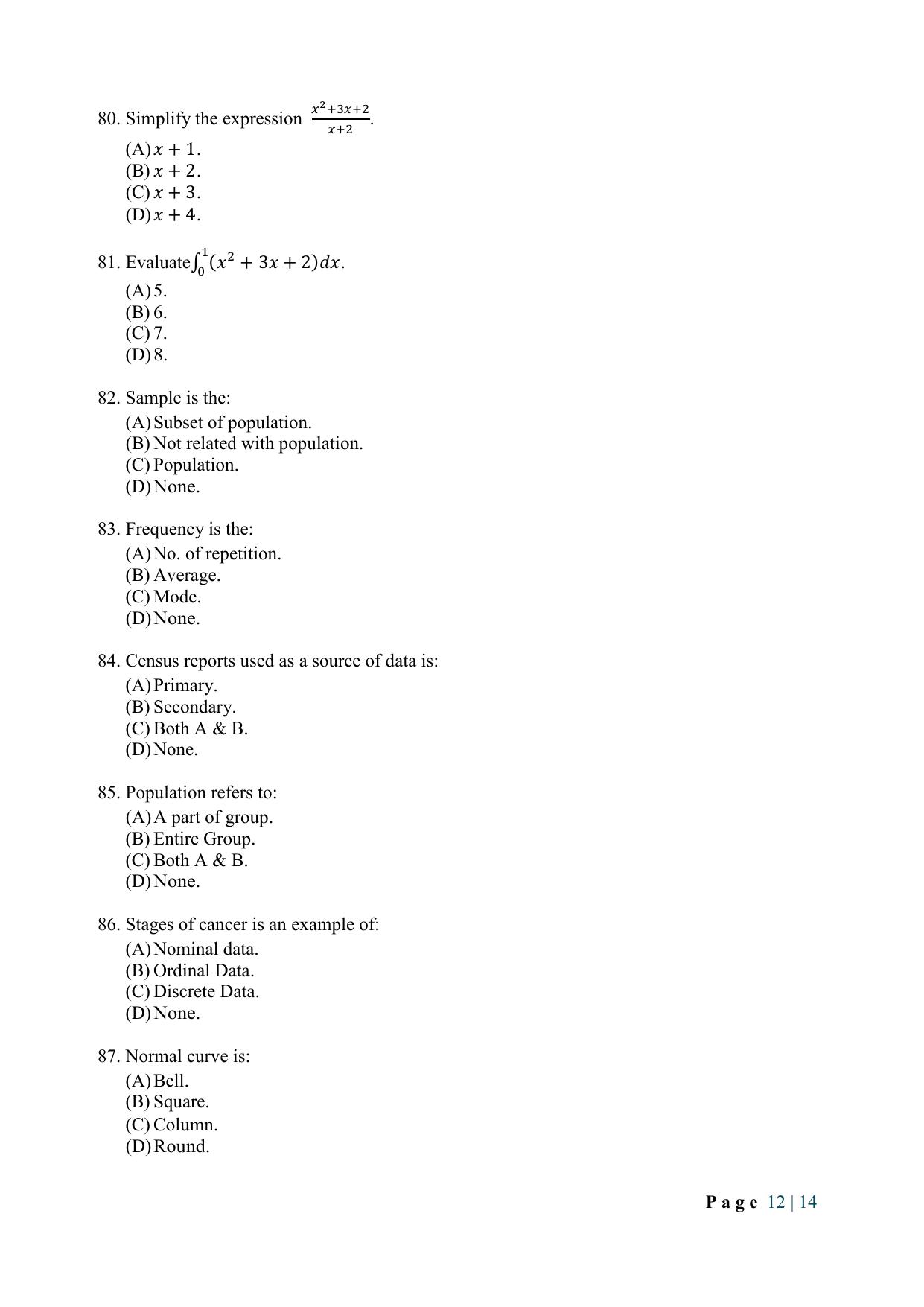 WB JEMAS (PG) DHS 2024 Question Paper - Page 14