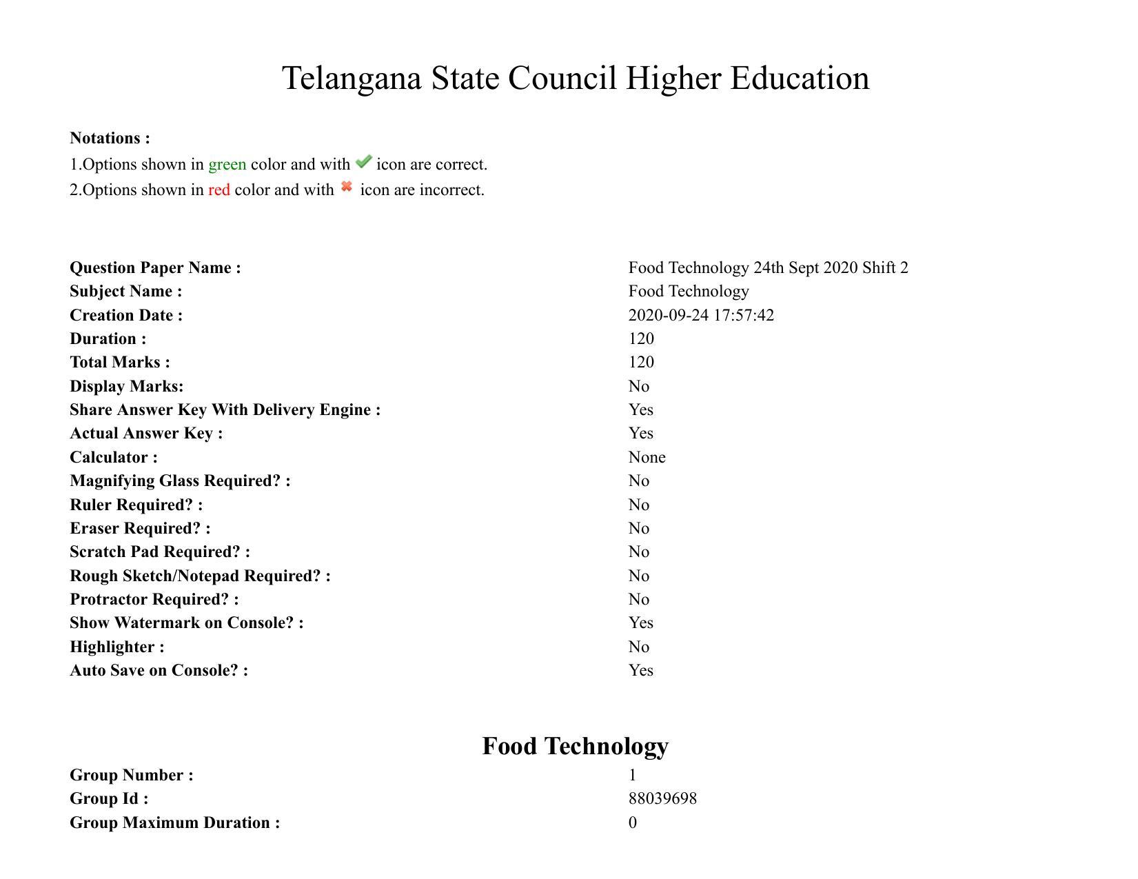 TS PGECET 2020: Food Technology Question Papers - Page 1
