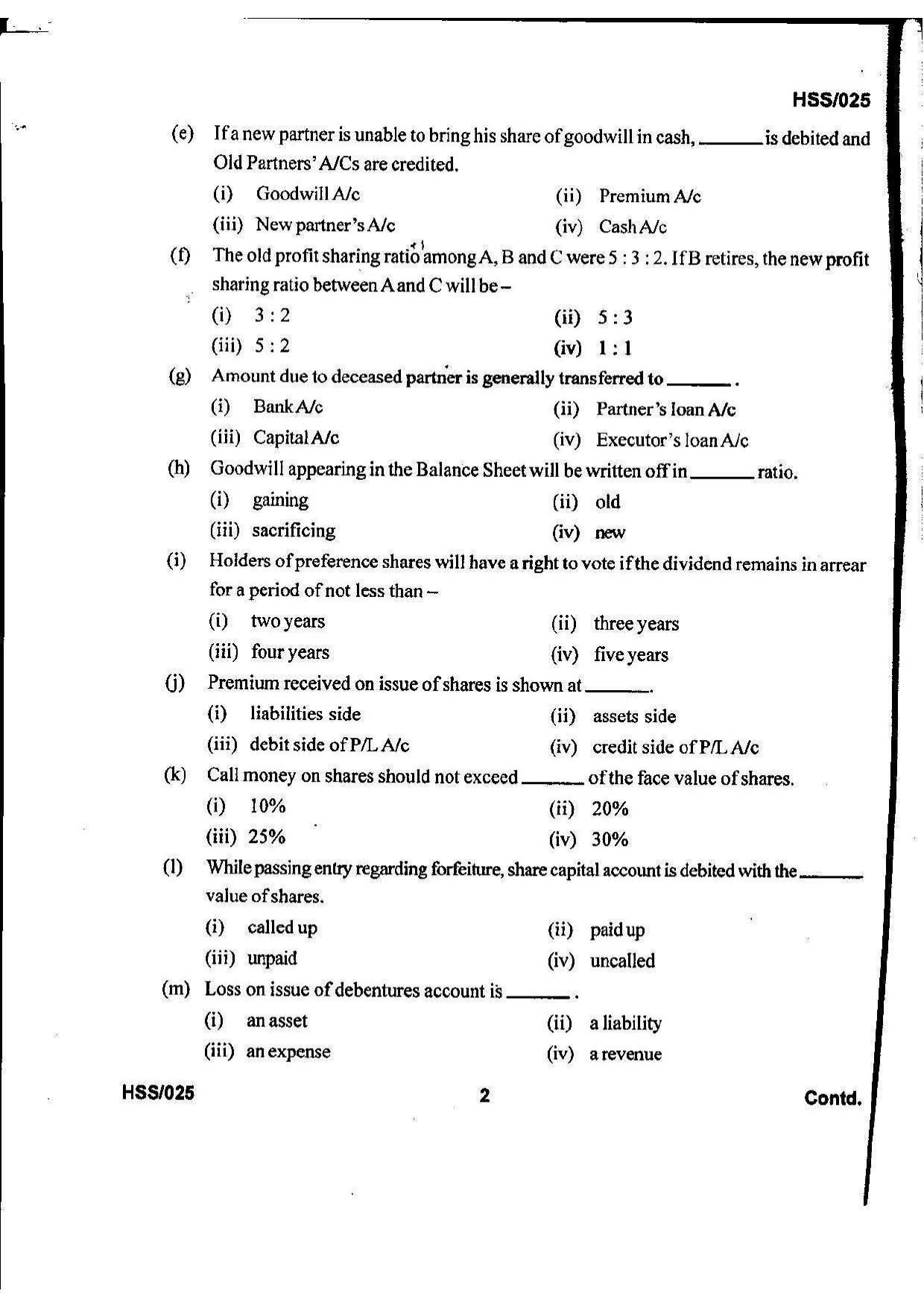 MBSE HSSLC 2023 Commerce Question Paper - Page 2