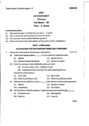 MBSE HSSLC 2023 Commerce Question Paper