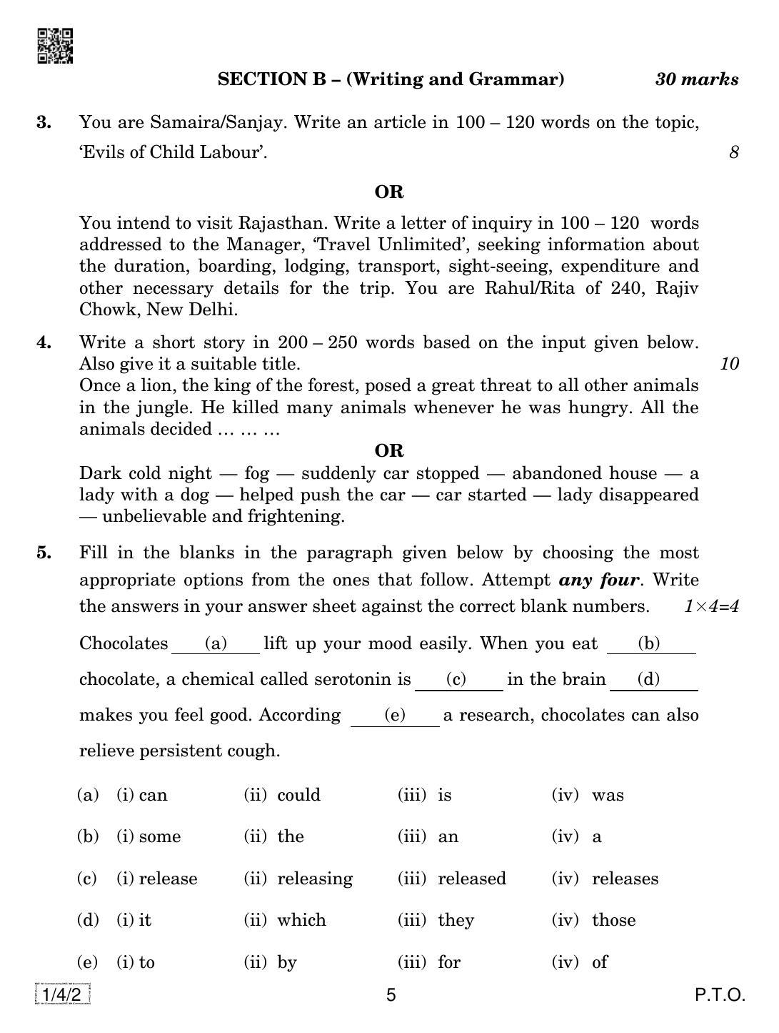 CBSE Class 10 1-4-2 ENGLISH COMMUNICATIVE 2019 Question Paper - Page 5