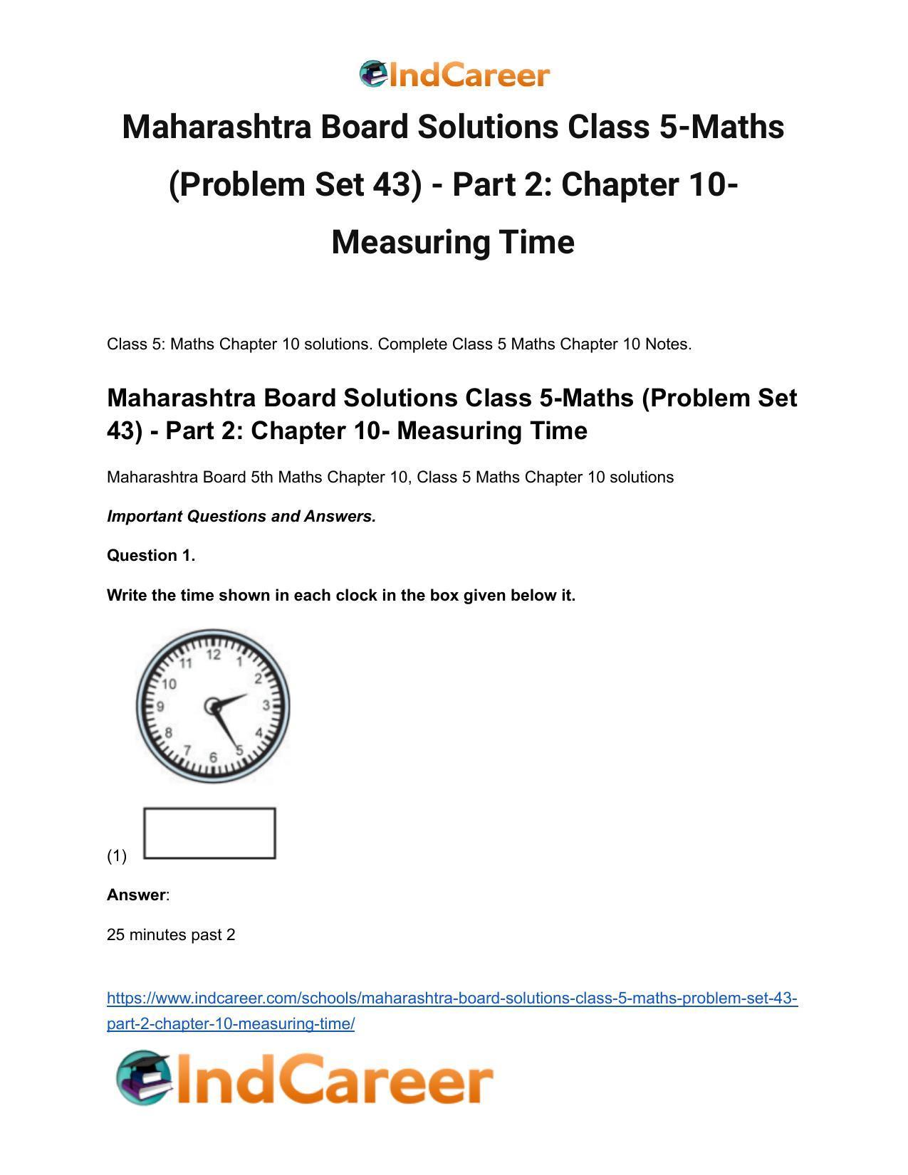 Maharashtra Board Solutions Class 5-Maths (Problem Set 43) - Part 2: Chapter 10- Measuring Time - Page 2