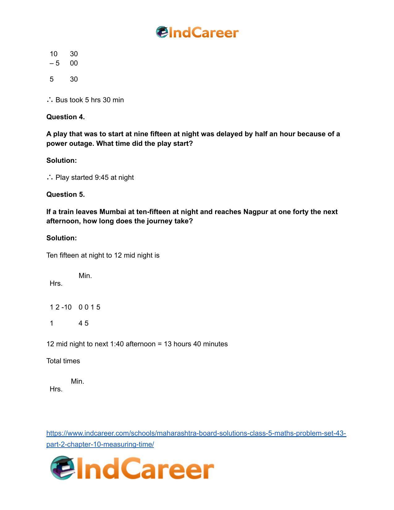 Maharashtra Board Solutions Class 5-Maths (Problem Set 43) - Part 2: Chapter 10- Measuring Time - Page 7