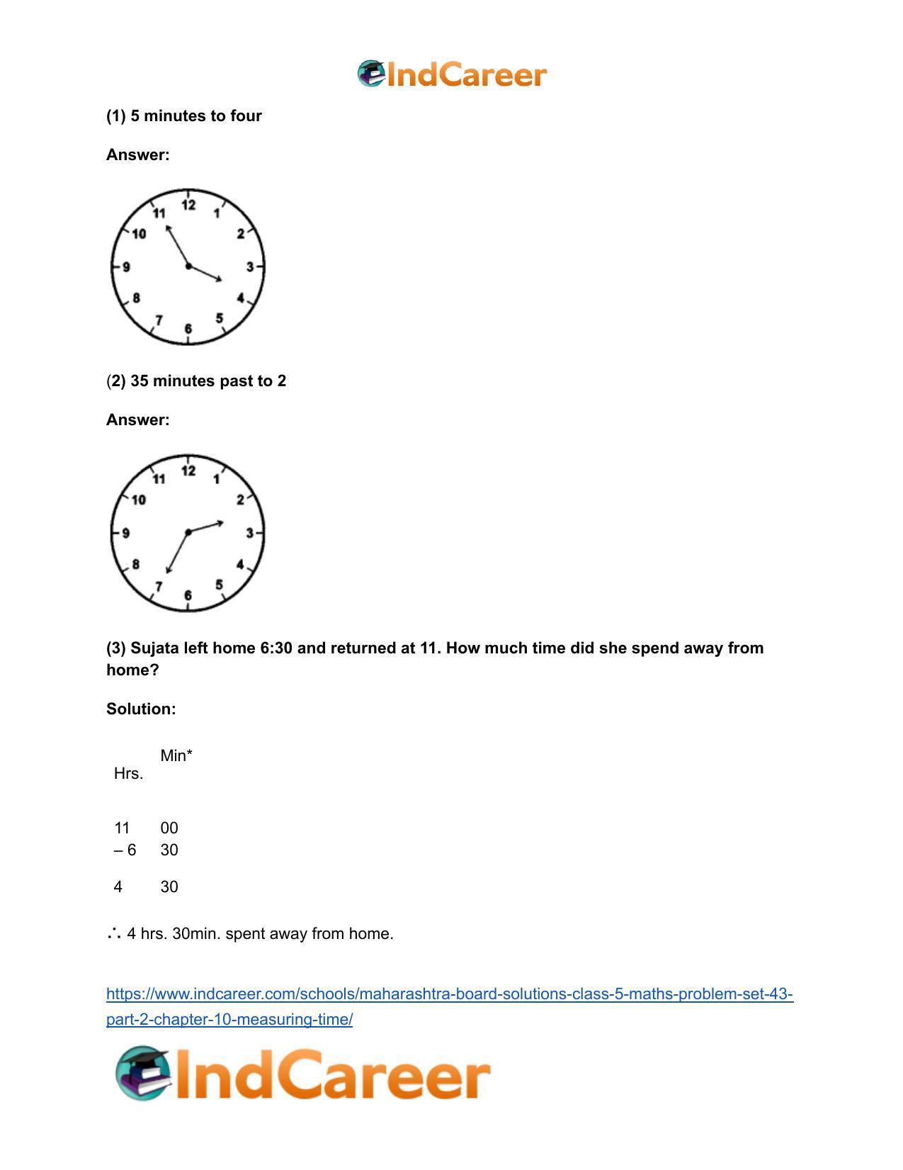 Maharashtra Board Solutions Class 5-Maths (Problem Set 43) - Part 2: Chapter 10- Measuring Time - Page 13