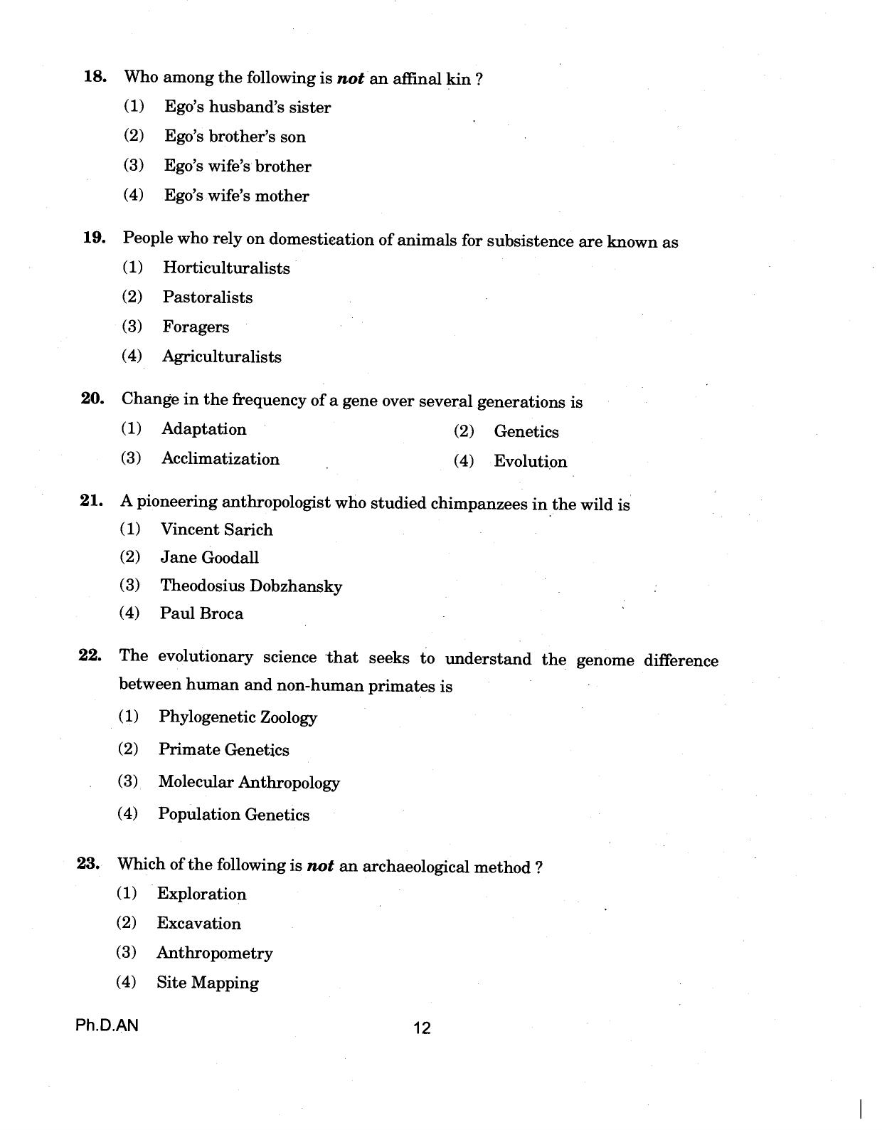 IGNOU PhD Entrance Test Ph.D (Anthropology) 2018 Question Paper - Page 12