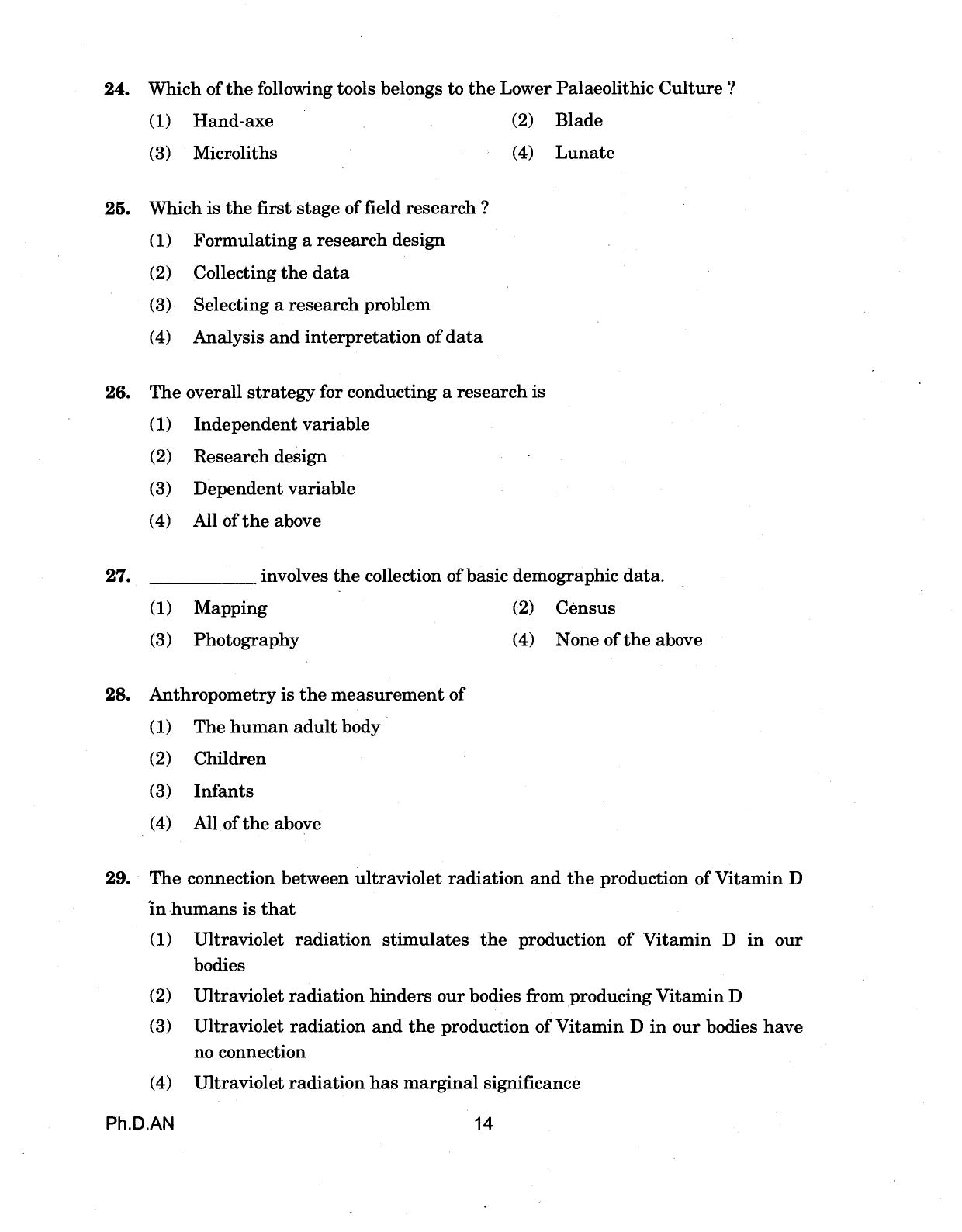 IGNOU PhD Entrance Test Ph.D (Anthropology) 2018 Question Paper - Page 14