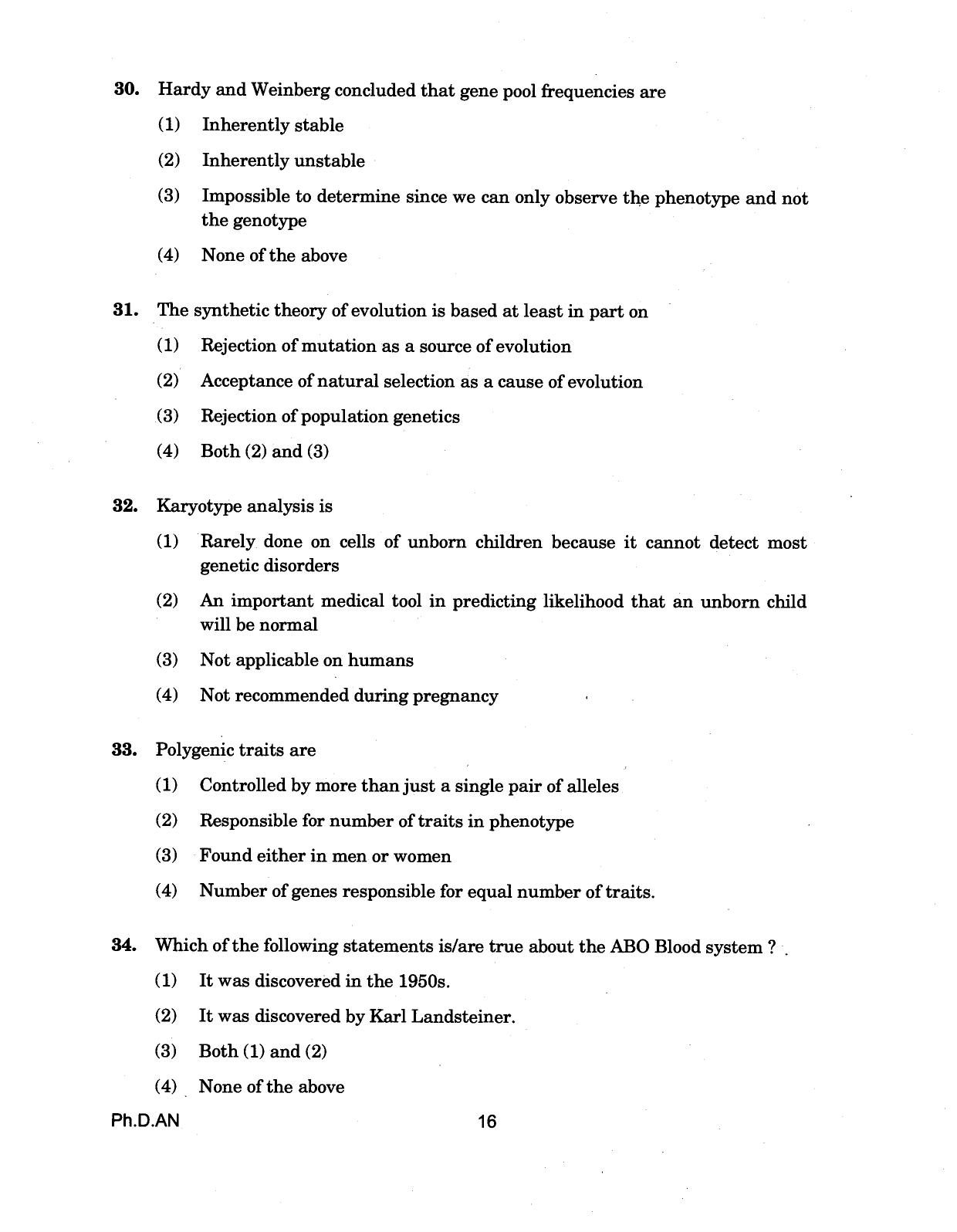 IGNOU PhD Entrance Test Ph.D (Anthropology) 2018 Question Paper - Page 16