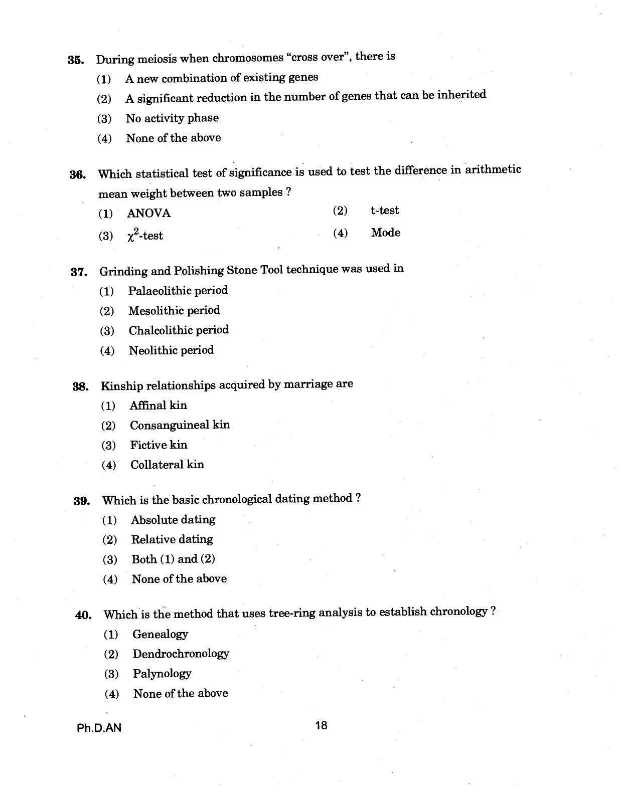 IGNOU PhD Entrance Test Ph.D (Anthropology) 2018 Question Paper - Page 18