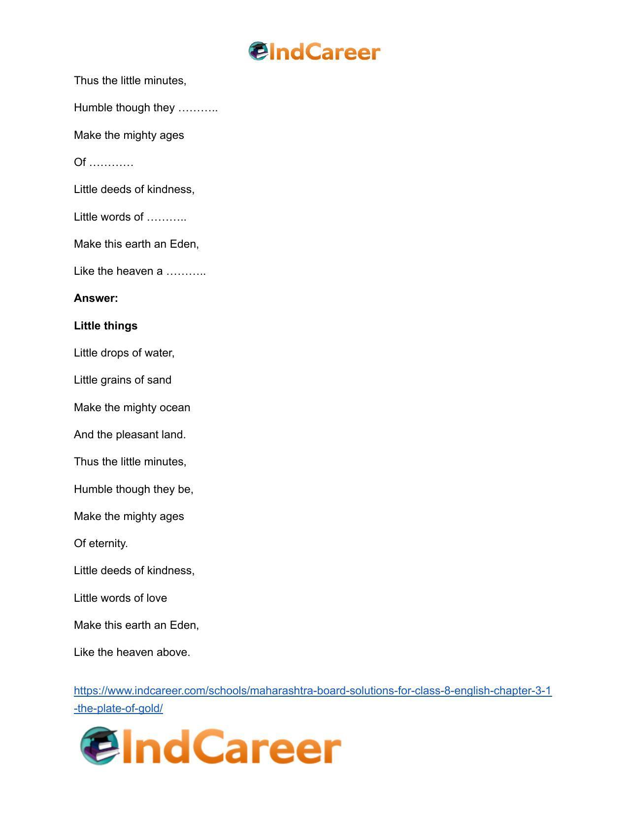 Maharashtra Board Solutions for Class 8- English: Chapter 3.1- The Plate of Gold - Page 3