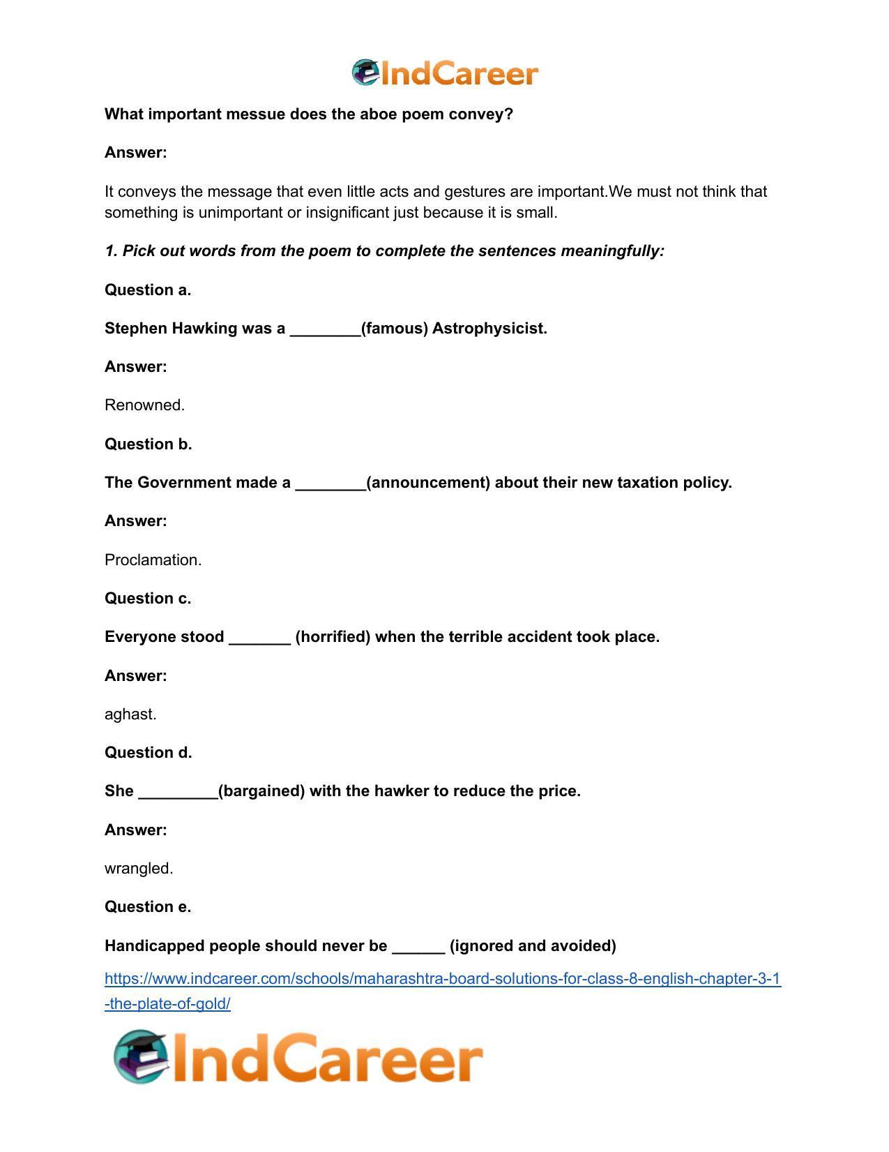 Maharashtra Board Solutions for Class 8- English: Chapter 3.1- The Plate of Gold - Page 4