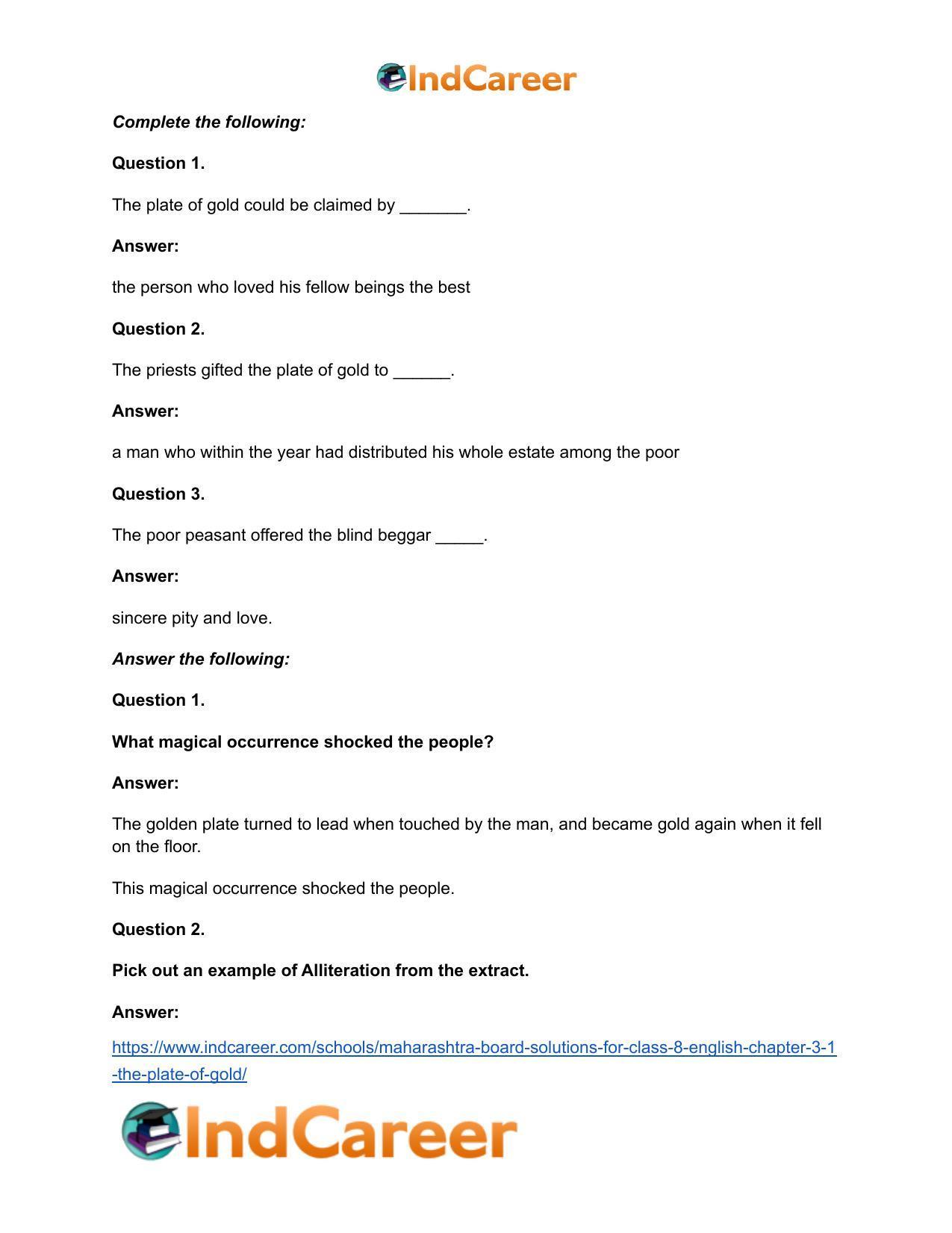 Maharashtra Board Solutions for Class 8- English: Chapter 3.1- The Plate of Gold - Page 9