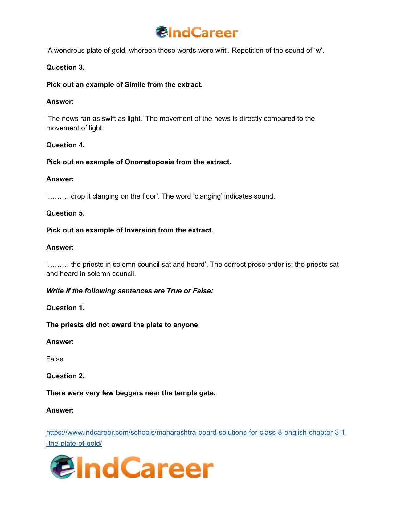 Maharashtra Board Solutions for Class 8- English: Chapter 3.1- The Plate of Gold - Page 10