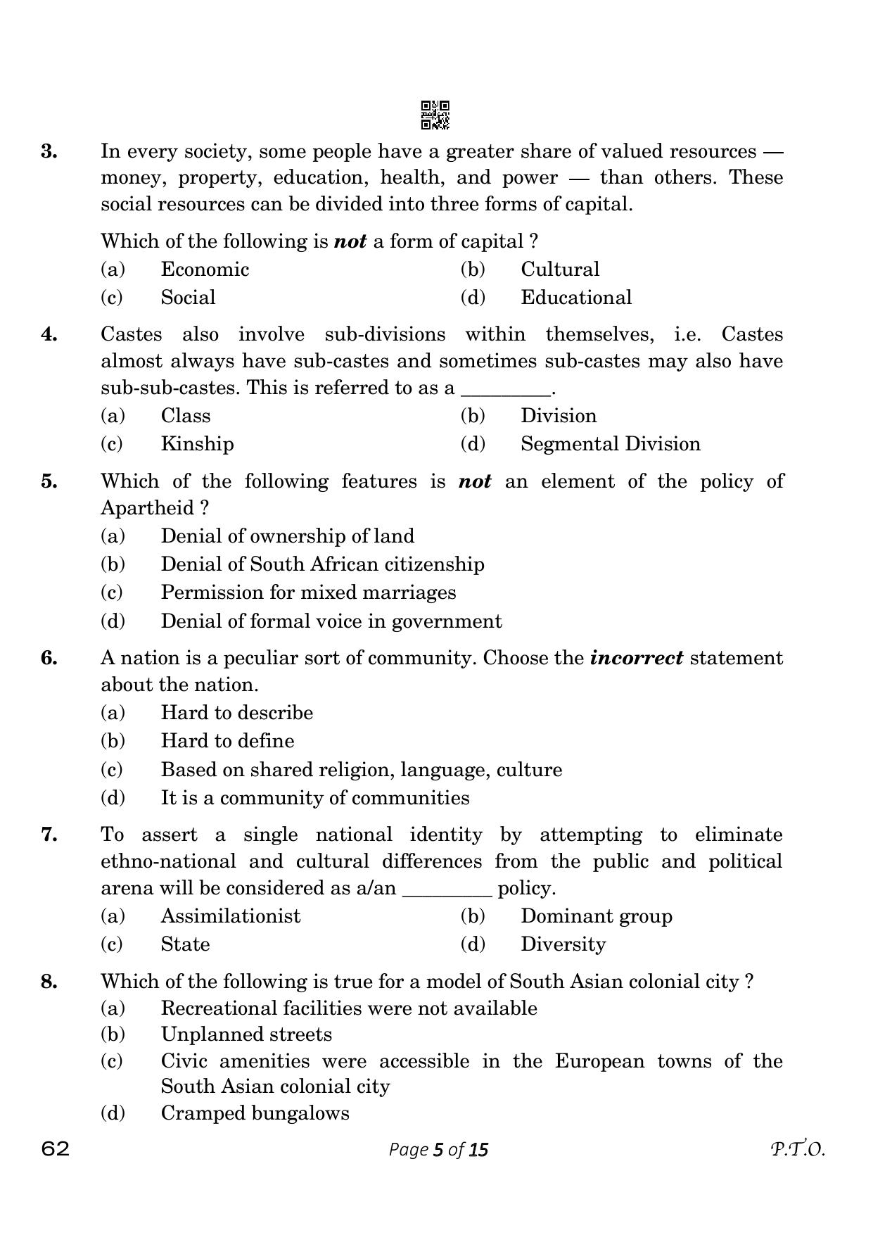 CBSE Class 12 62 Sociology 2023 Question Paper - Page 5