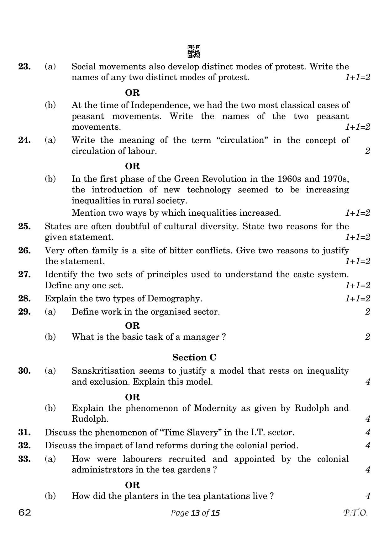 CBSE Class 12 62 Sociology 2023 Question Paper - Page 13