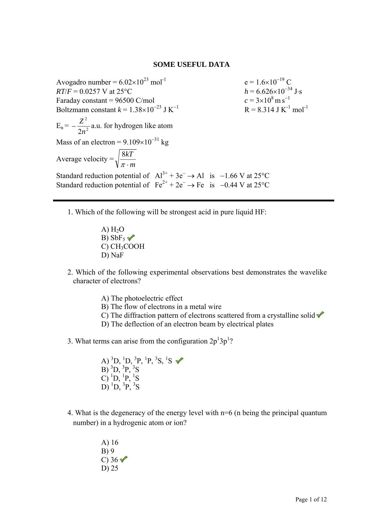 TIFR GS 2013 Chemistry Y Question Paper - Page 2