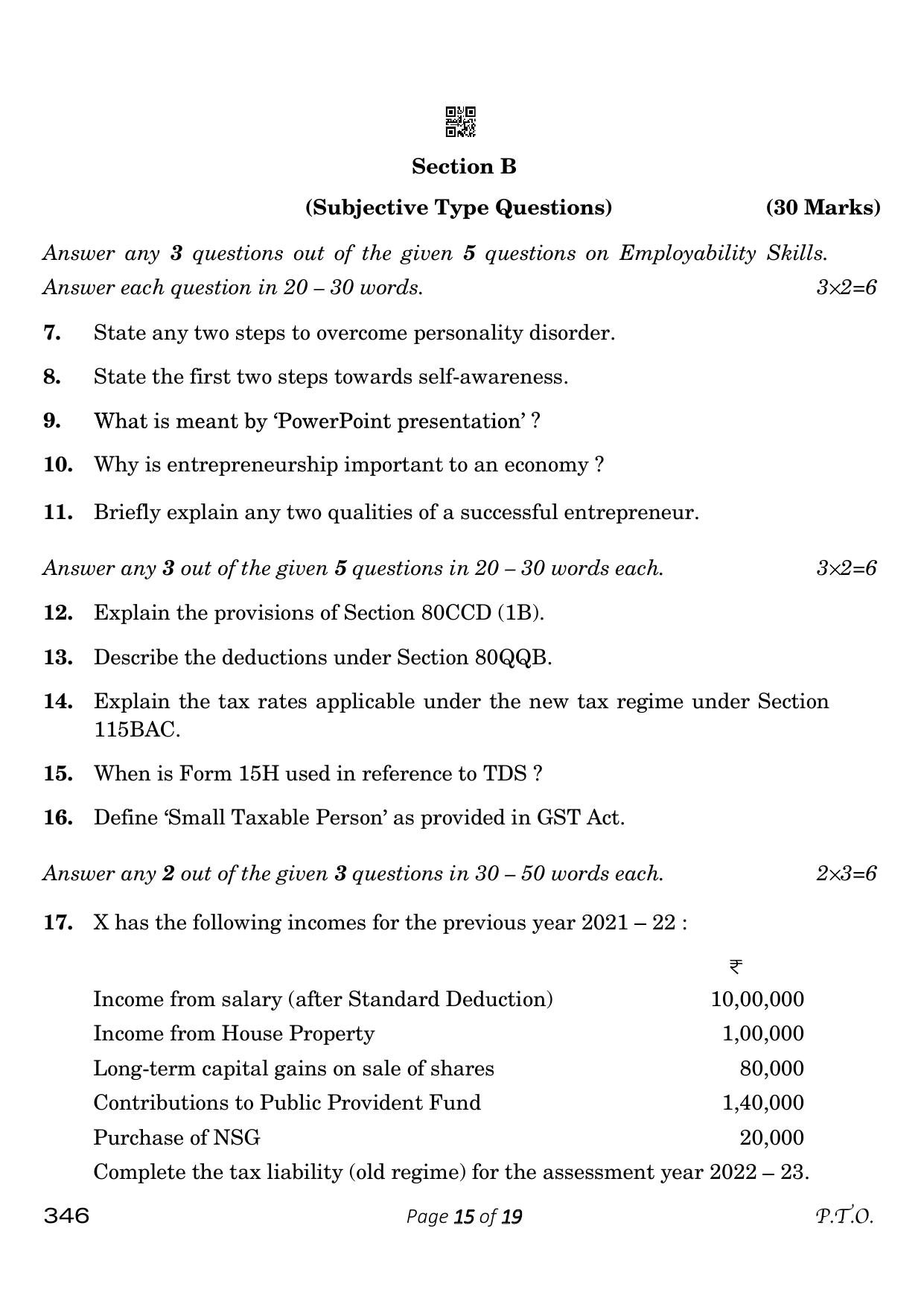 CBSE Class 12 346_Taxation 2023 Question Paper - Page 15