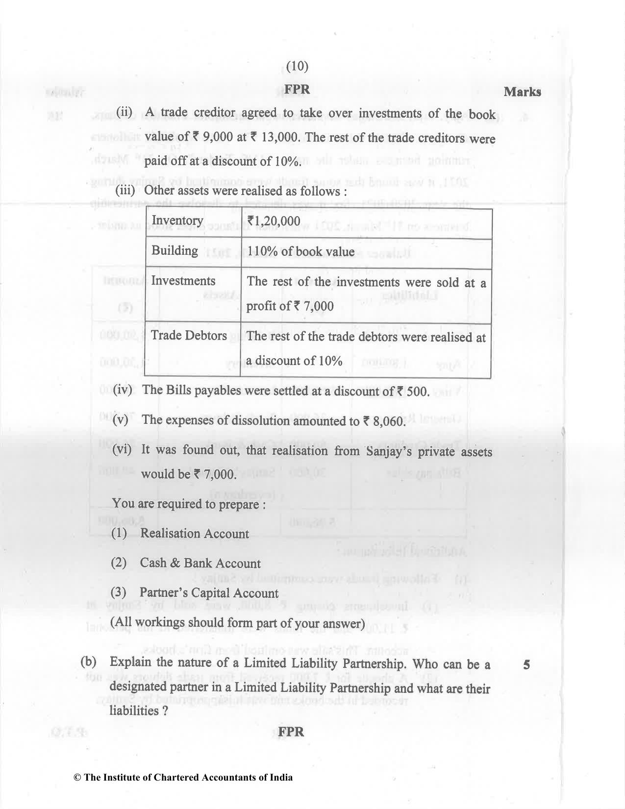 CA Inter May 2022 Question Paper - Paper 5 – Advanced Accounting - Page 10