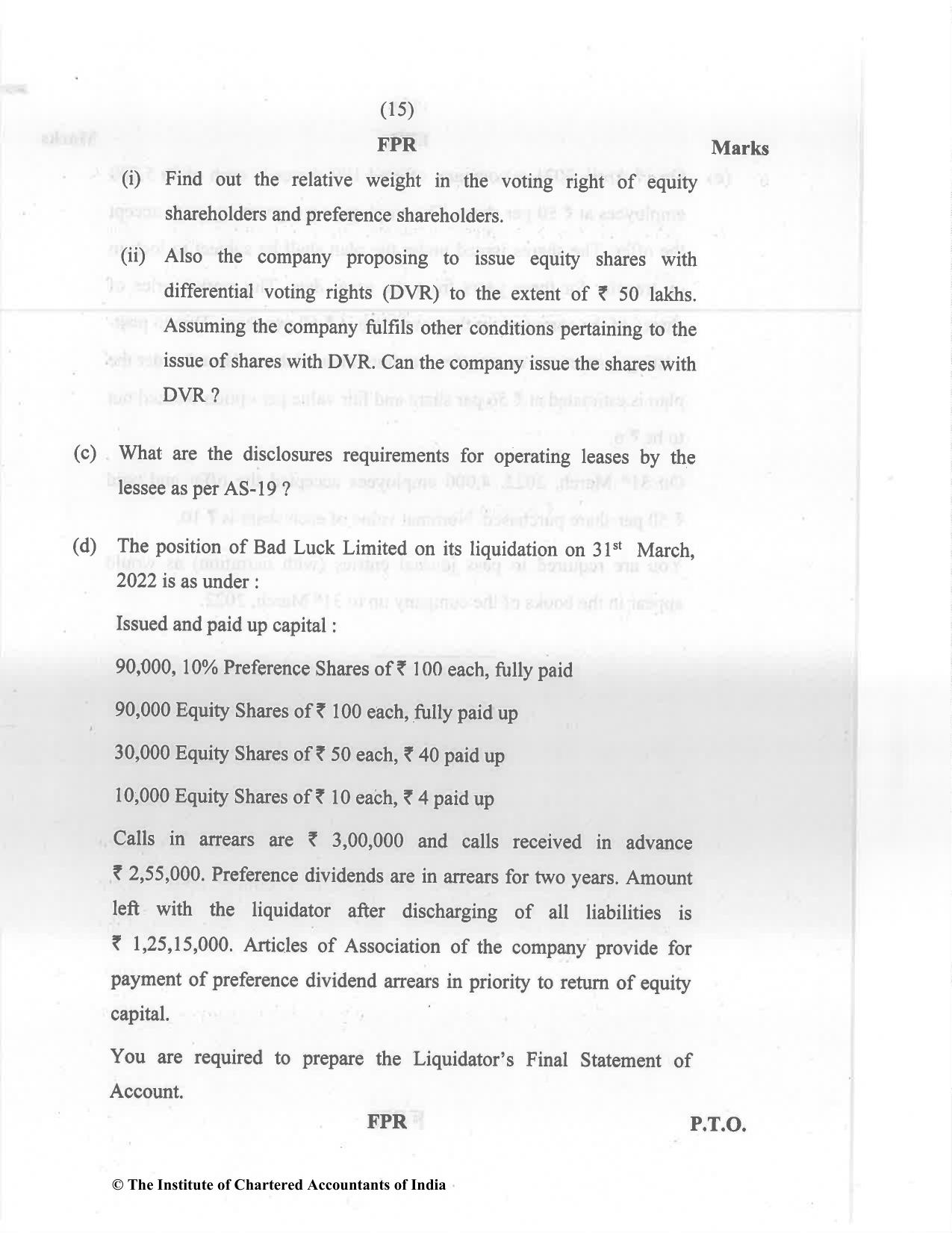 CA Inter May 2022 Question Paper - Paper 5 – Advanced Accounting - Page 15