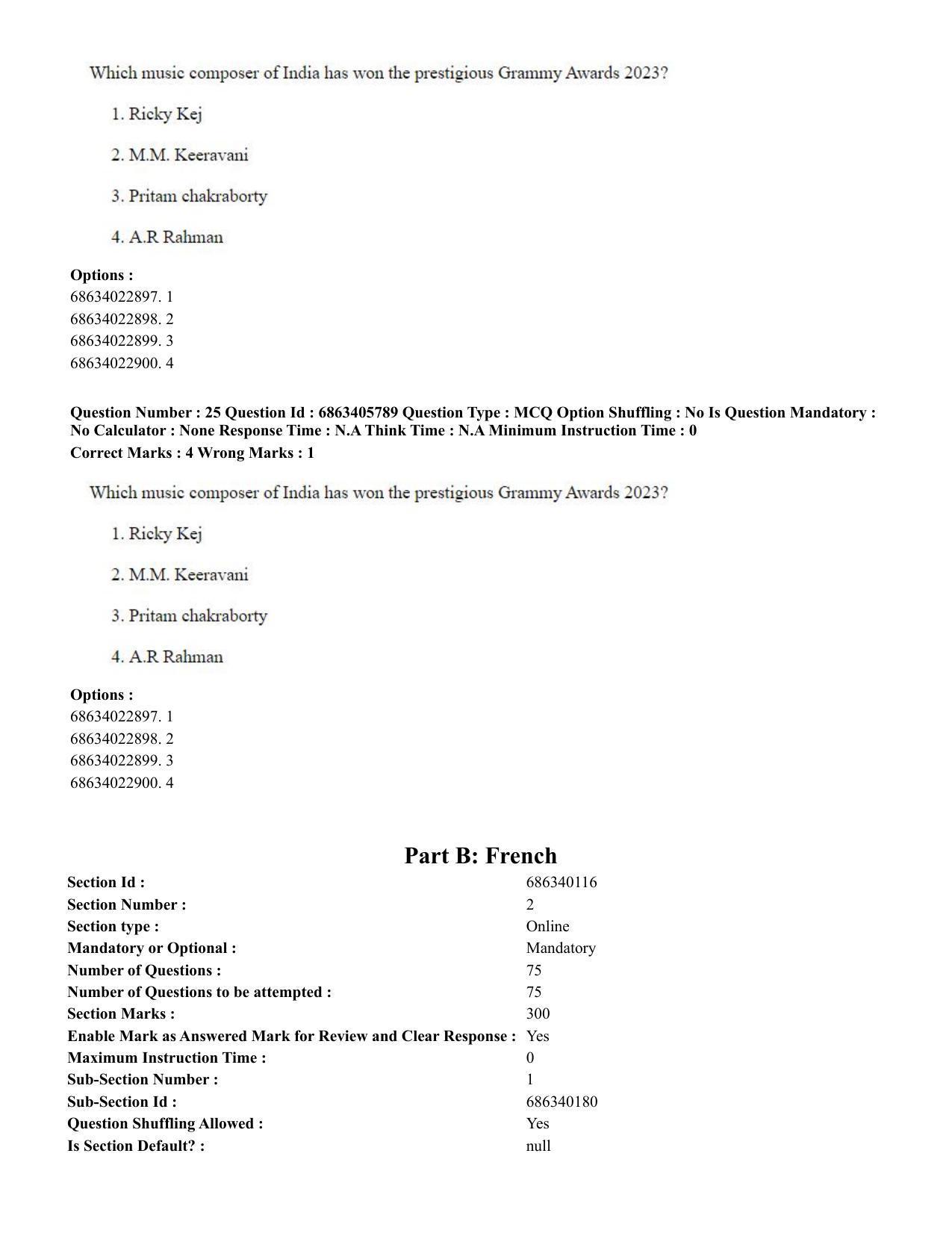 CUET PG 2023: LAQP10 – French (Eng.) - Shift 3 (05-06-2023) Question Paper - Page 37
