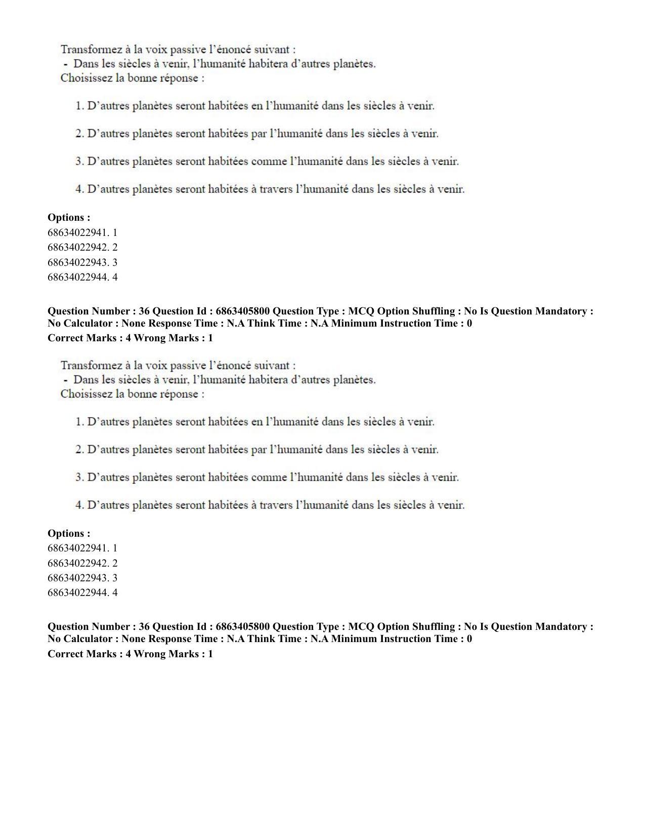 CUET PG 2023: LAQP10 – French (Eng.) - Shift 3 (05-06-2023) Question Paper - Page 53