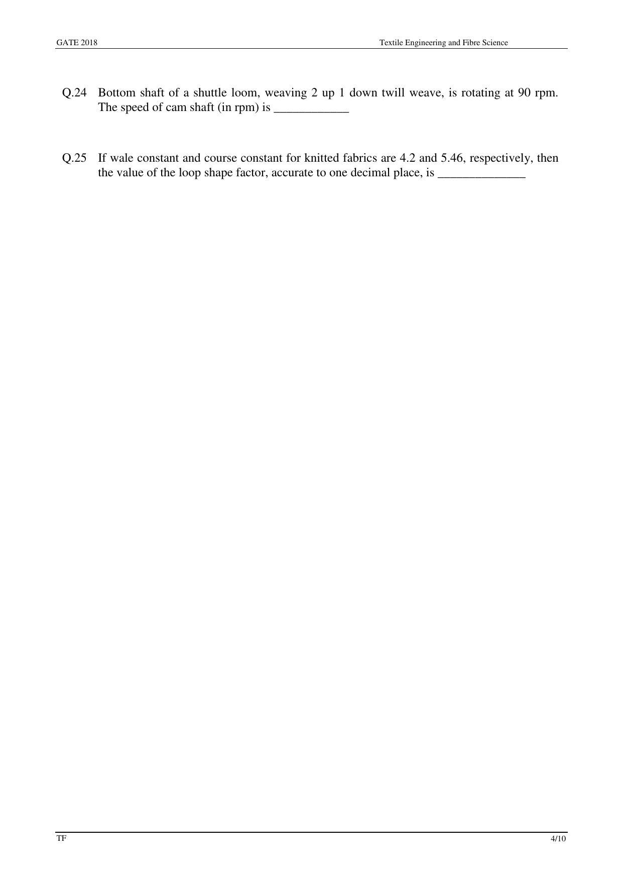 GATE 2018 Textile Engineering and Fibre Science (TF) Question Paper with Answer Key - Page 6