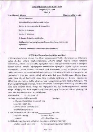 CBSE Class 10 Tangkhul Sample Paper 2024
