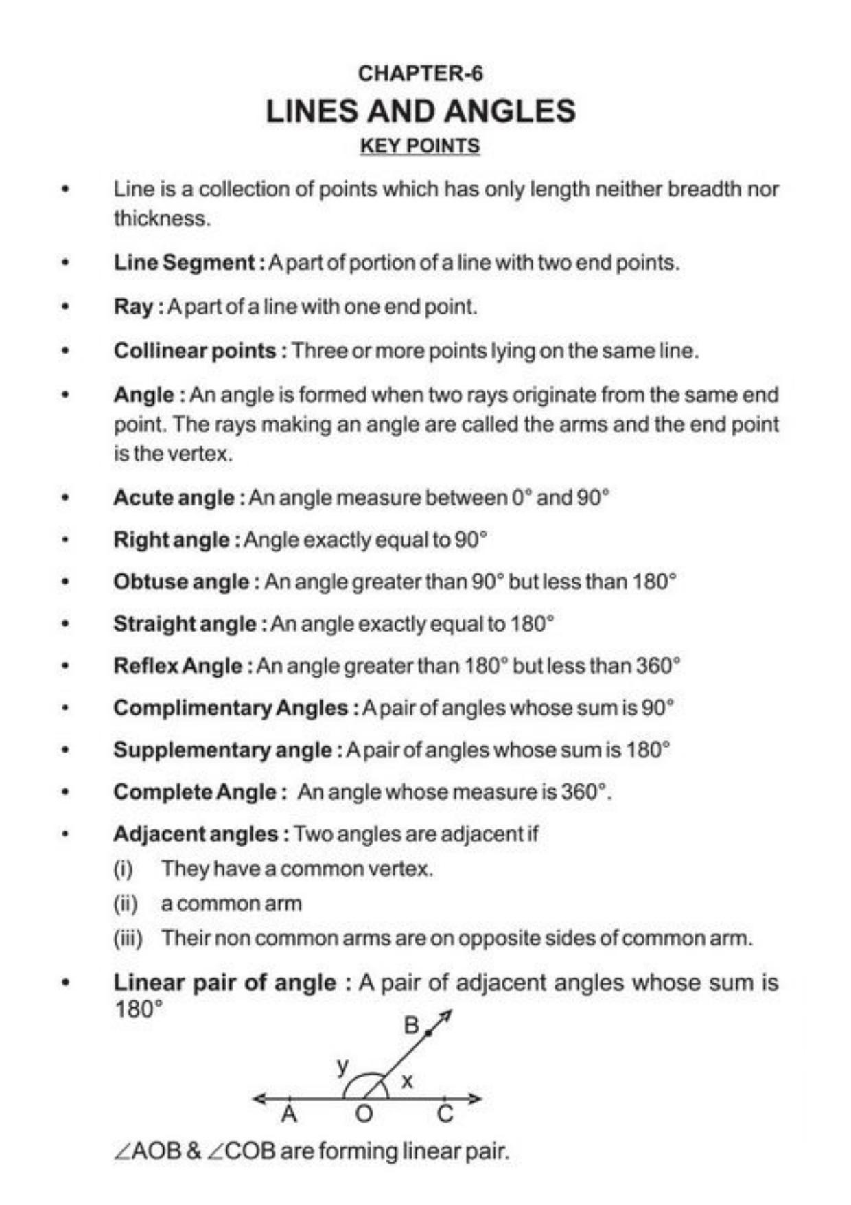 Class 9 Notes, Question & Practice Paper - Mathematics (Topic 6 : Lines and Angles) - Page 2